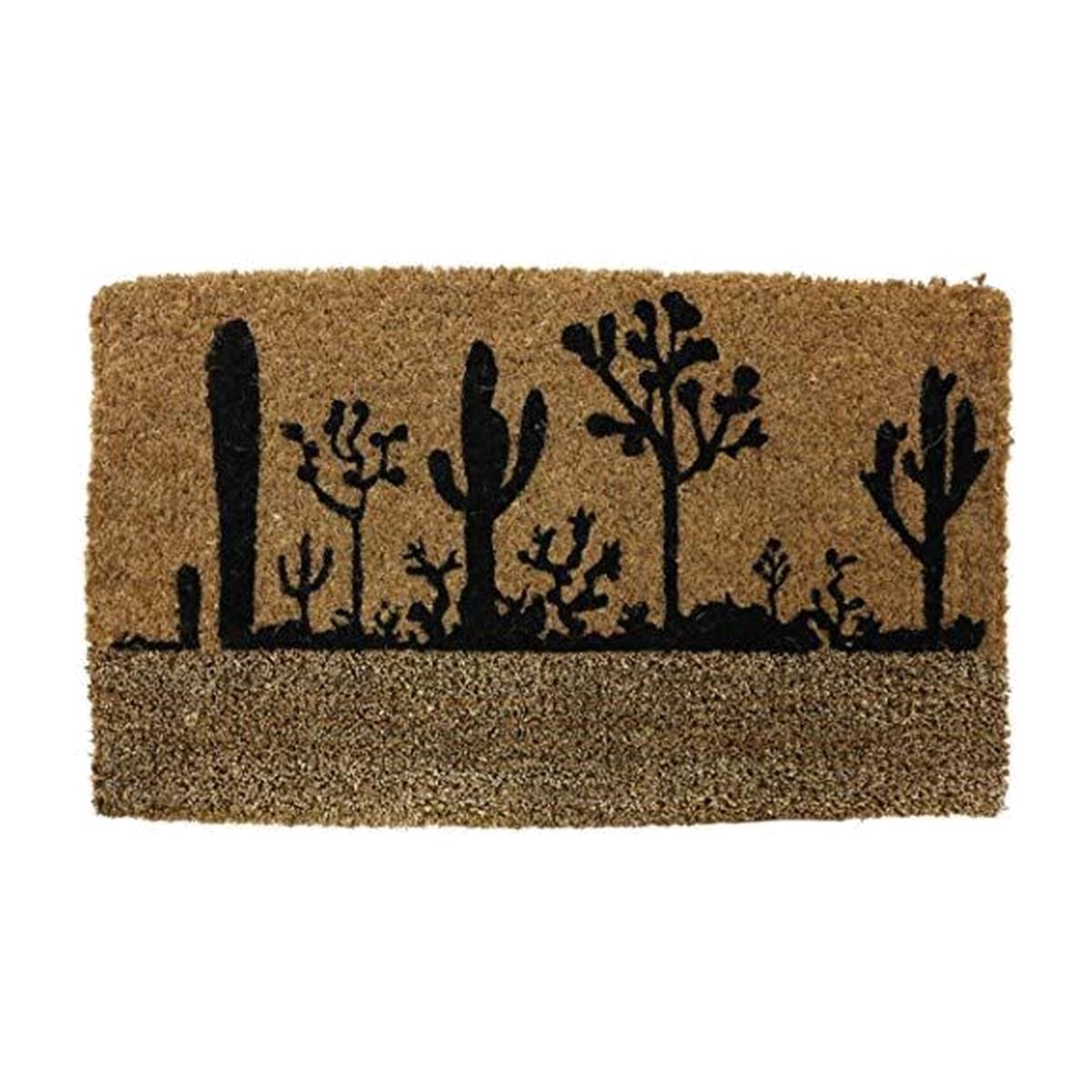 NATURELLE Clitheroe Cactus Print Mat Hand-Knotted Backing - Brown