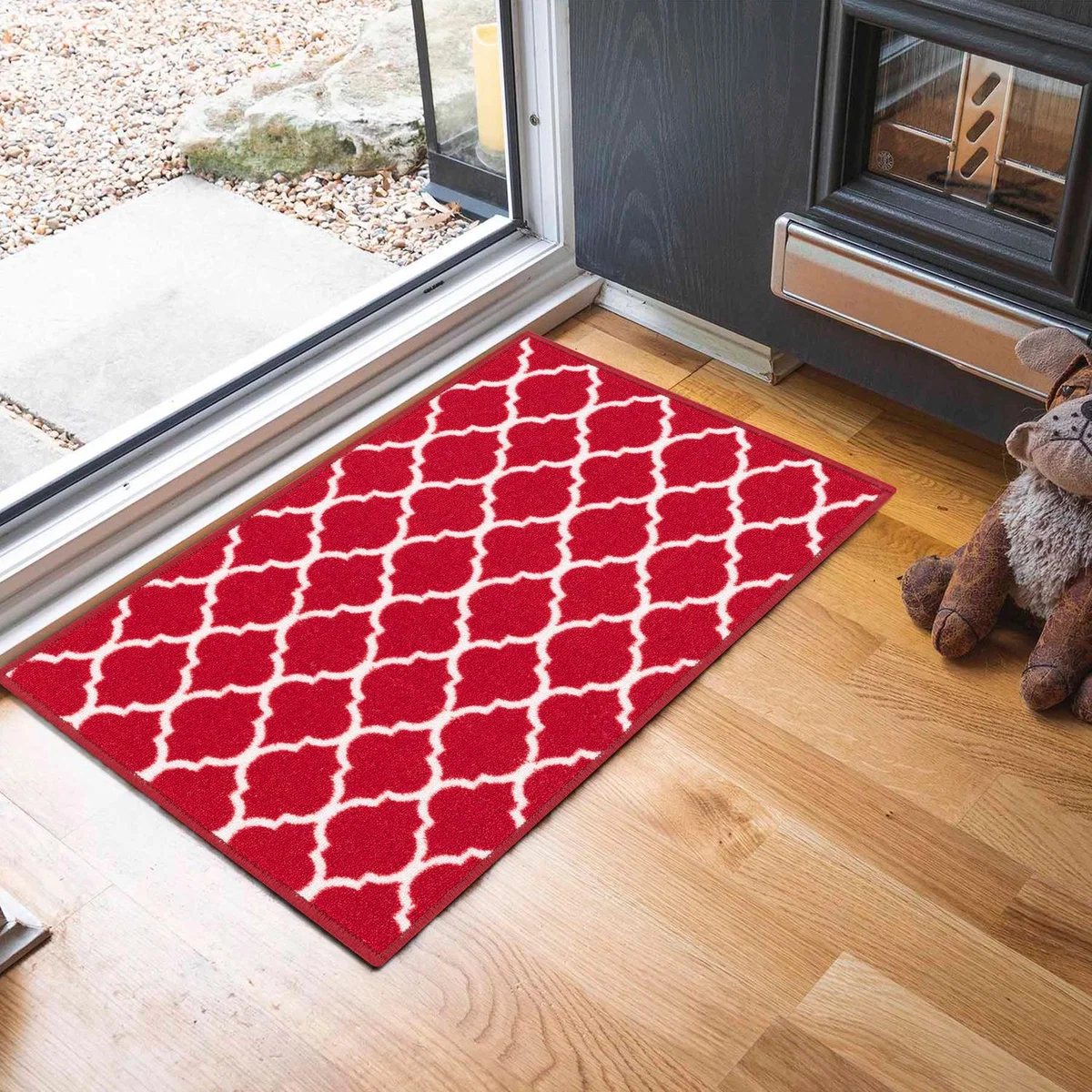 Machine Washable Trellis Design Anti Slip Doormats - Runners - Red / 40x60 cm Rectangle – image 1