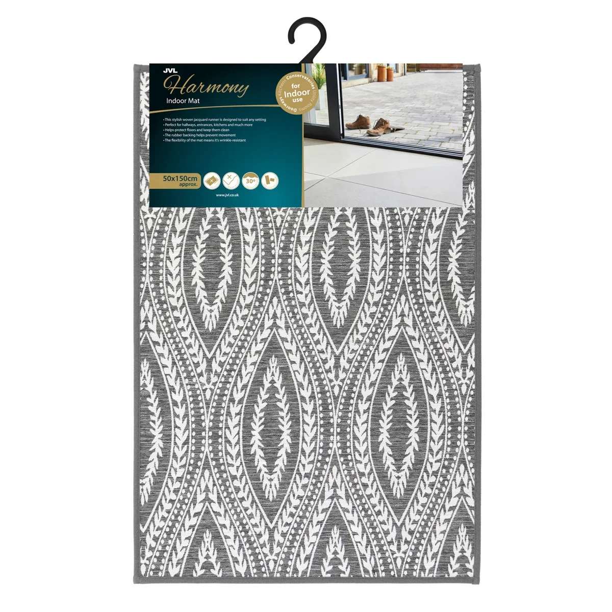 JVL Harmony Machine Washable Entrance Doormat and Runner Set - Grey – image 11