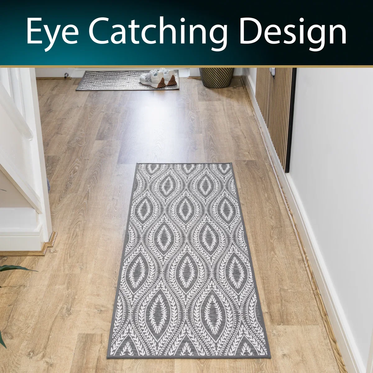 JVL Harmony Machine Washable Entrance Doormat and Runner Set - Grey – image 8