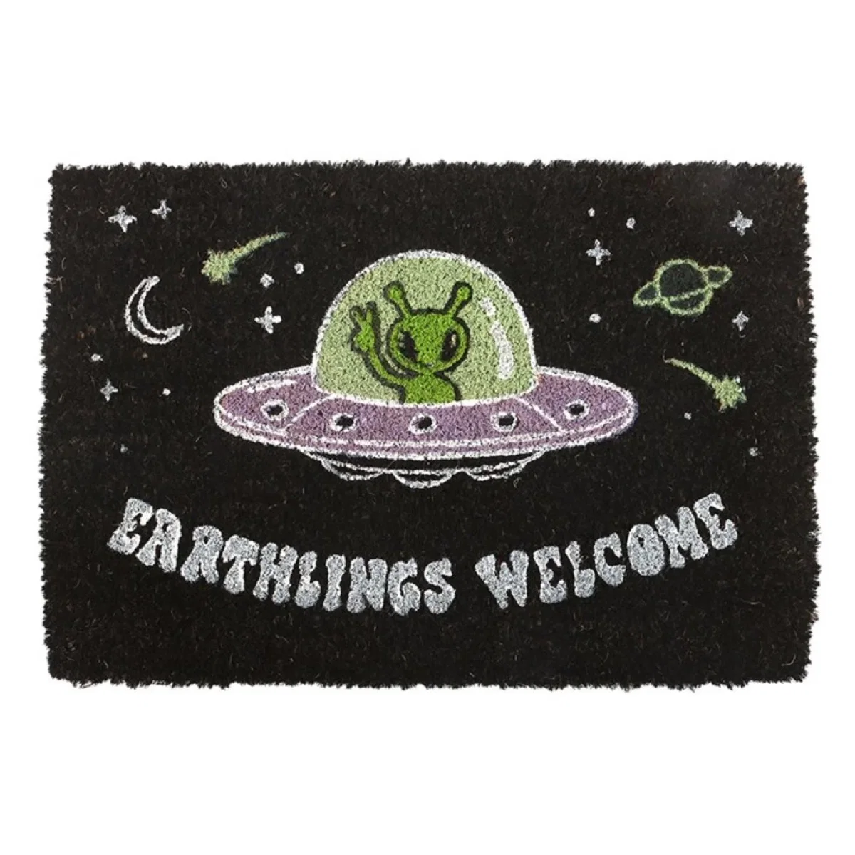 Black Earthlings Welcome Alien UFO Doormat Quirky Sci Fi Gift - Black – image 4