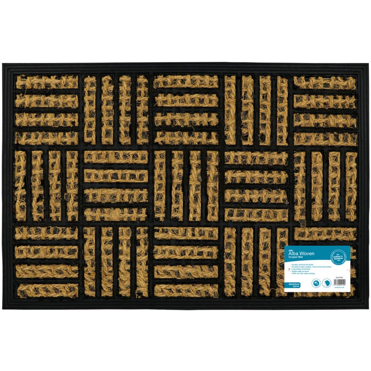 JVL Alba Woven Tuffscrape Doormat, 40x60cm, Squares - Black/Brown – image 2