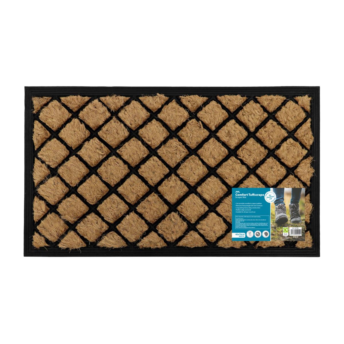 Comfort Rubber Backed Coir Tuffscrape Scraper Doormat - Natural
