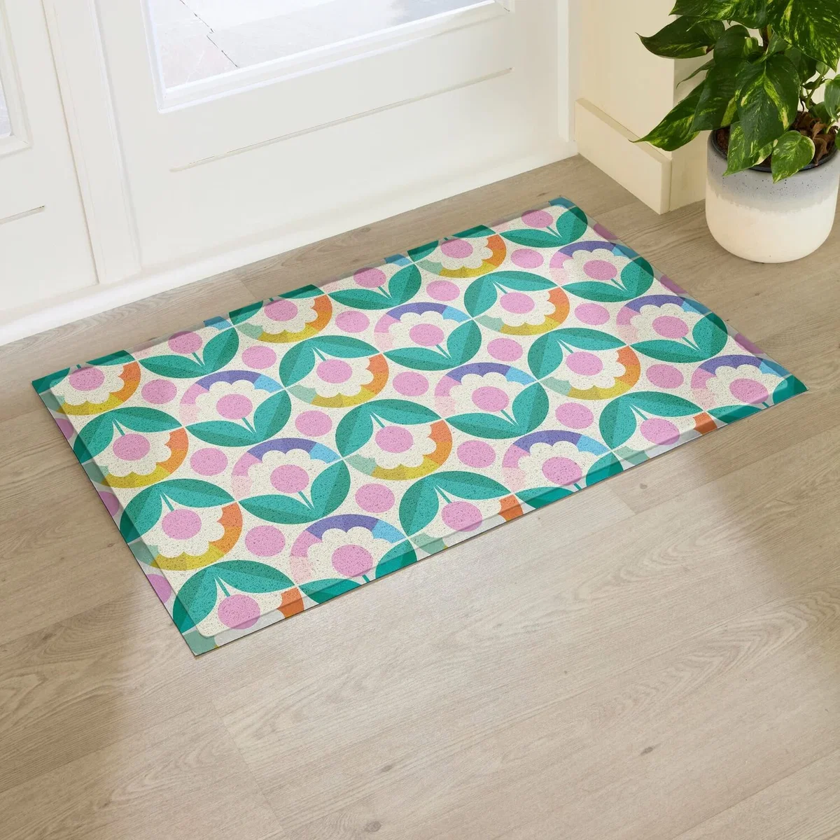 Elizabeth Olwen Petal Pink Dots Indoor/Outdoor Doormat (90x60cm) - Multi / 90 x 60cm
