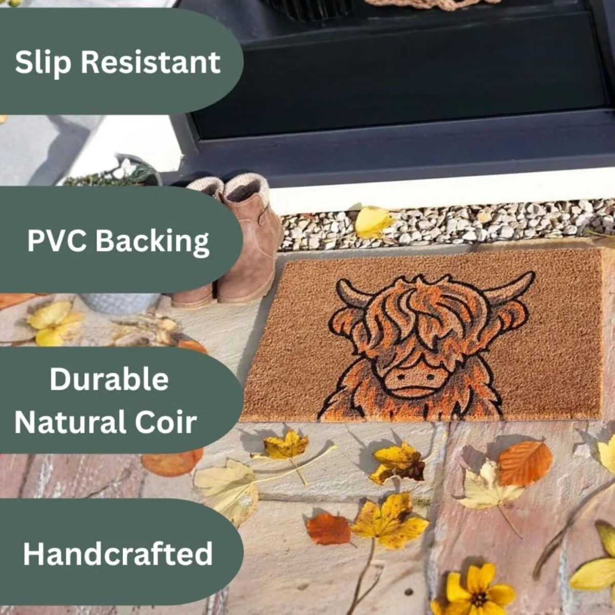 Highland Cow Front Door Mat Coir Doormat - Brown – image 4