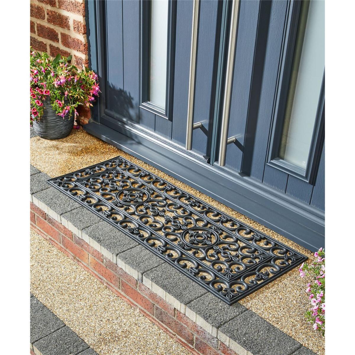 Radcliffe Iron-Effect Doormat Rubber Rectangle 45x120cm - Black