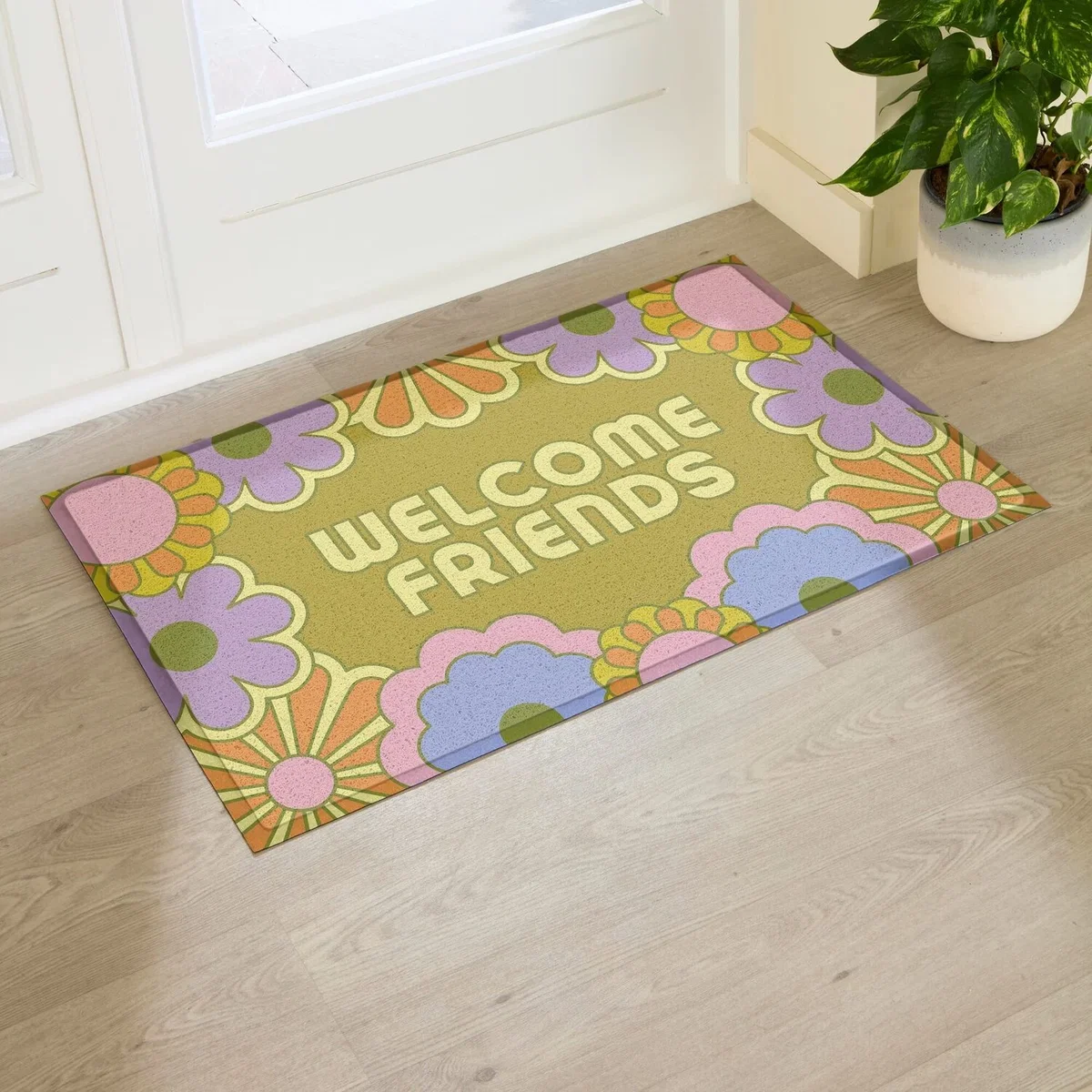 Elizabeth Olwen Welcome Friends Indoor/Outdoor Doormat (90x60cm) - Multi / 90 x 60cm