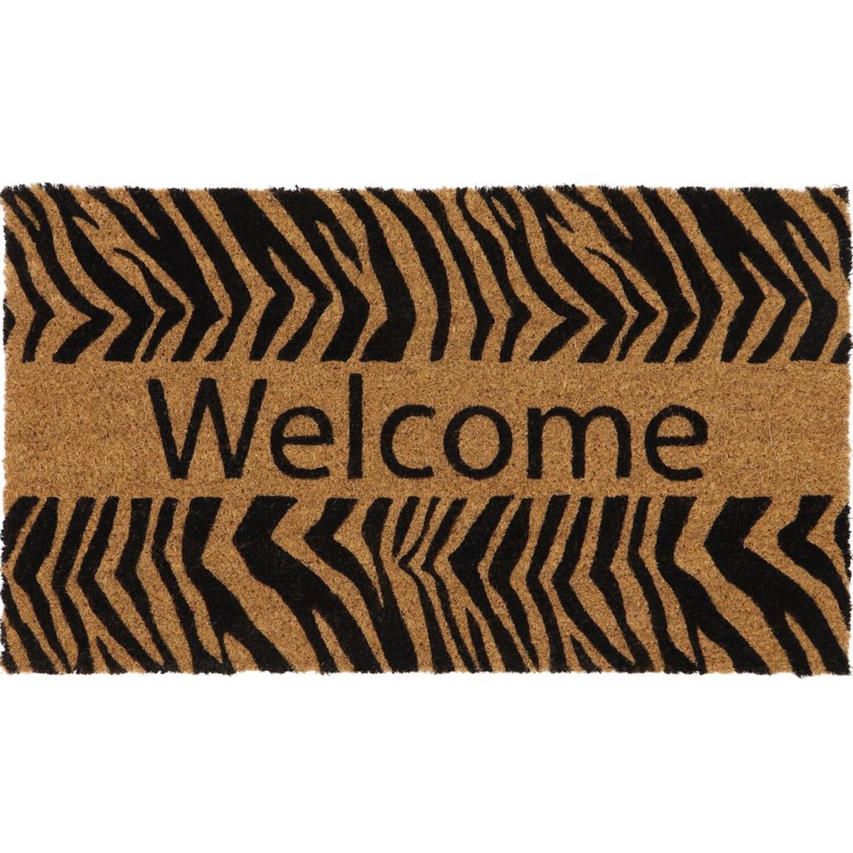Latex Back Welcome Zebra Coir Door Mat - Natural Coir With Black Design – image 2