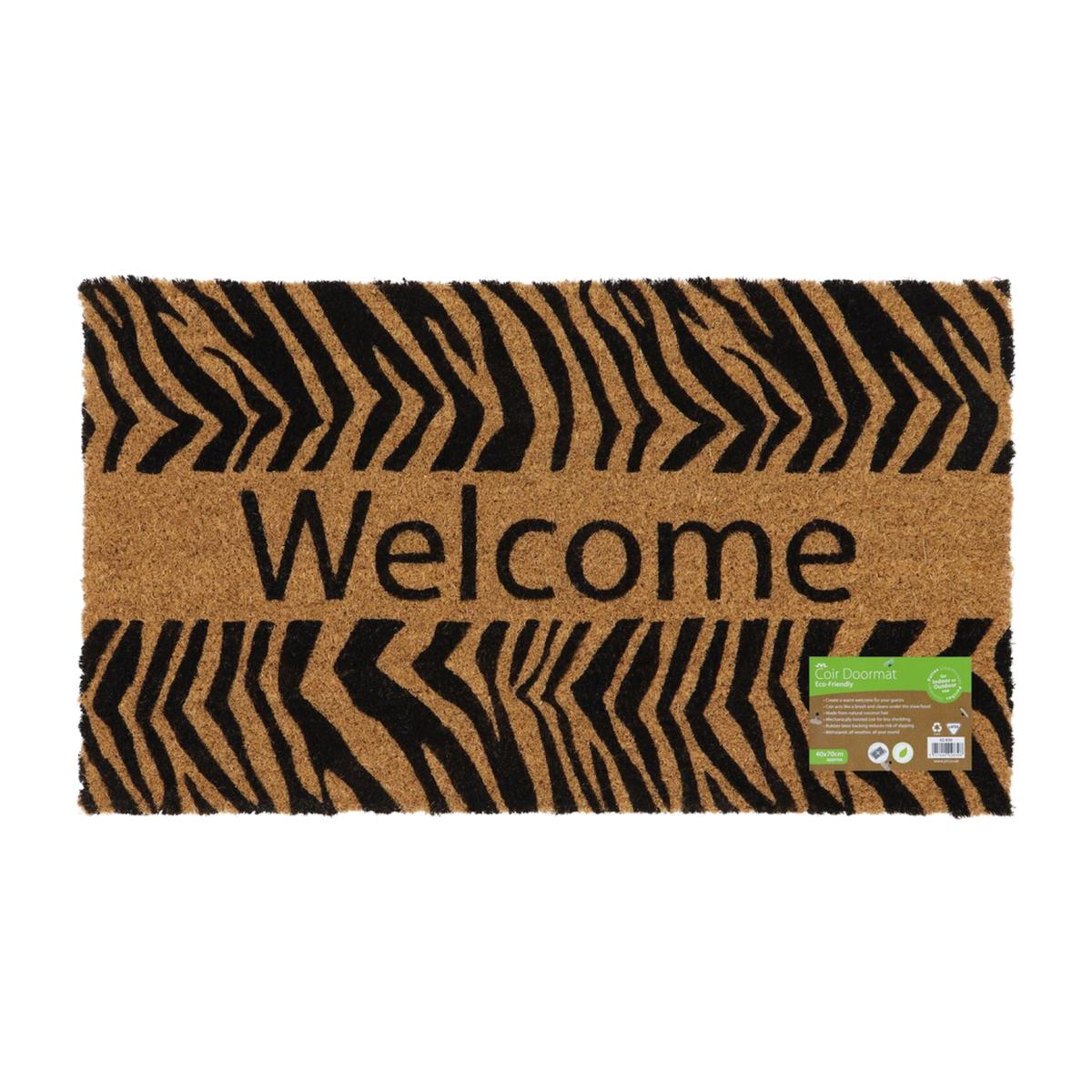 Latex Back Welcome Zebra Coir Door Mat - Natural Coir With Black Design – image 1