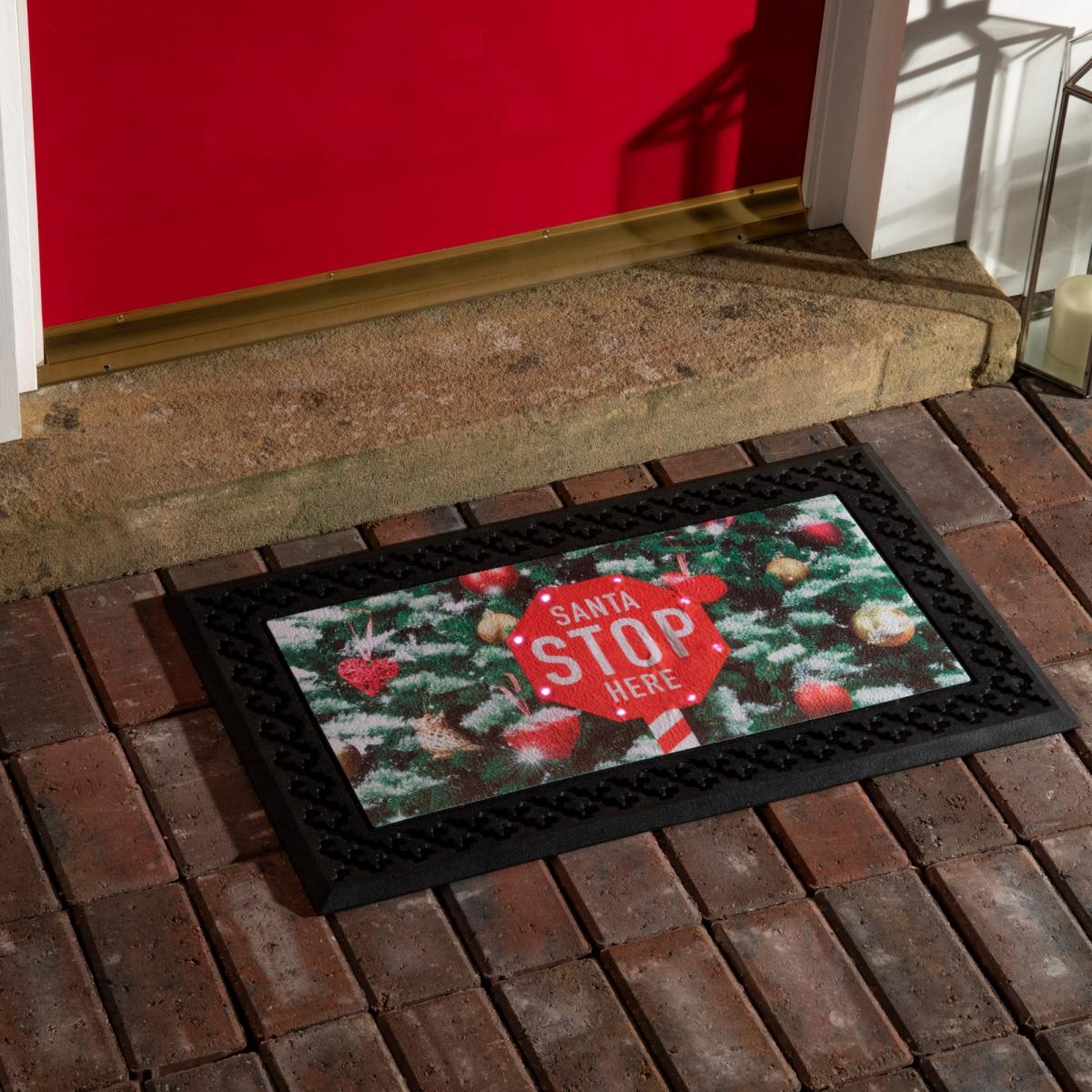 Santa Stop Here Christmas LED Light & Singing Doormats in Green 45x75cm – image 2