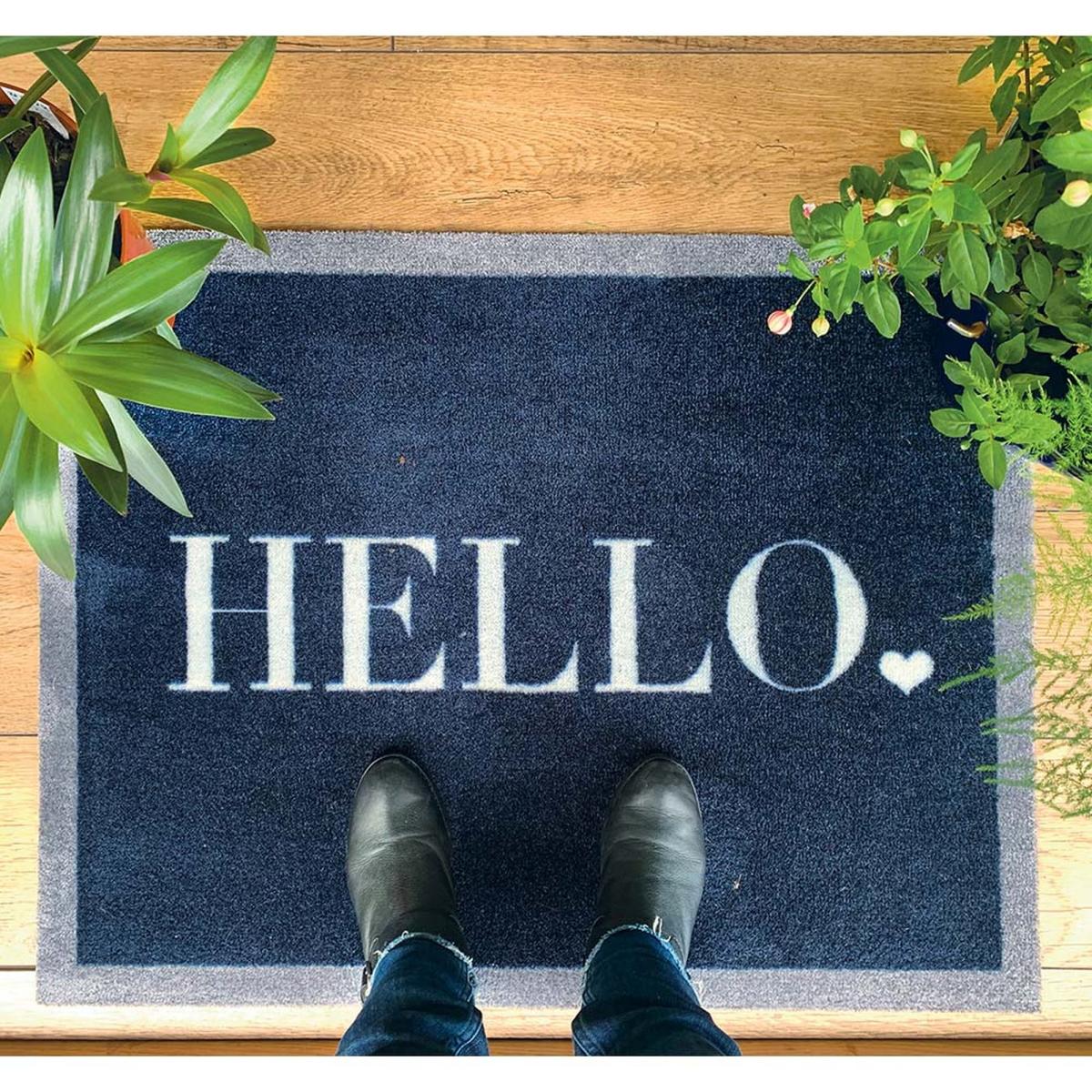 My Hello Washable Anti Slip Doormat in Blue Grey – image 2