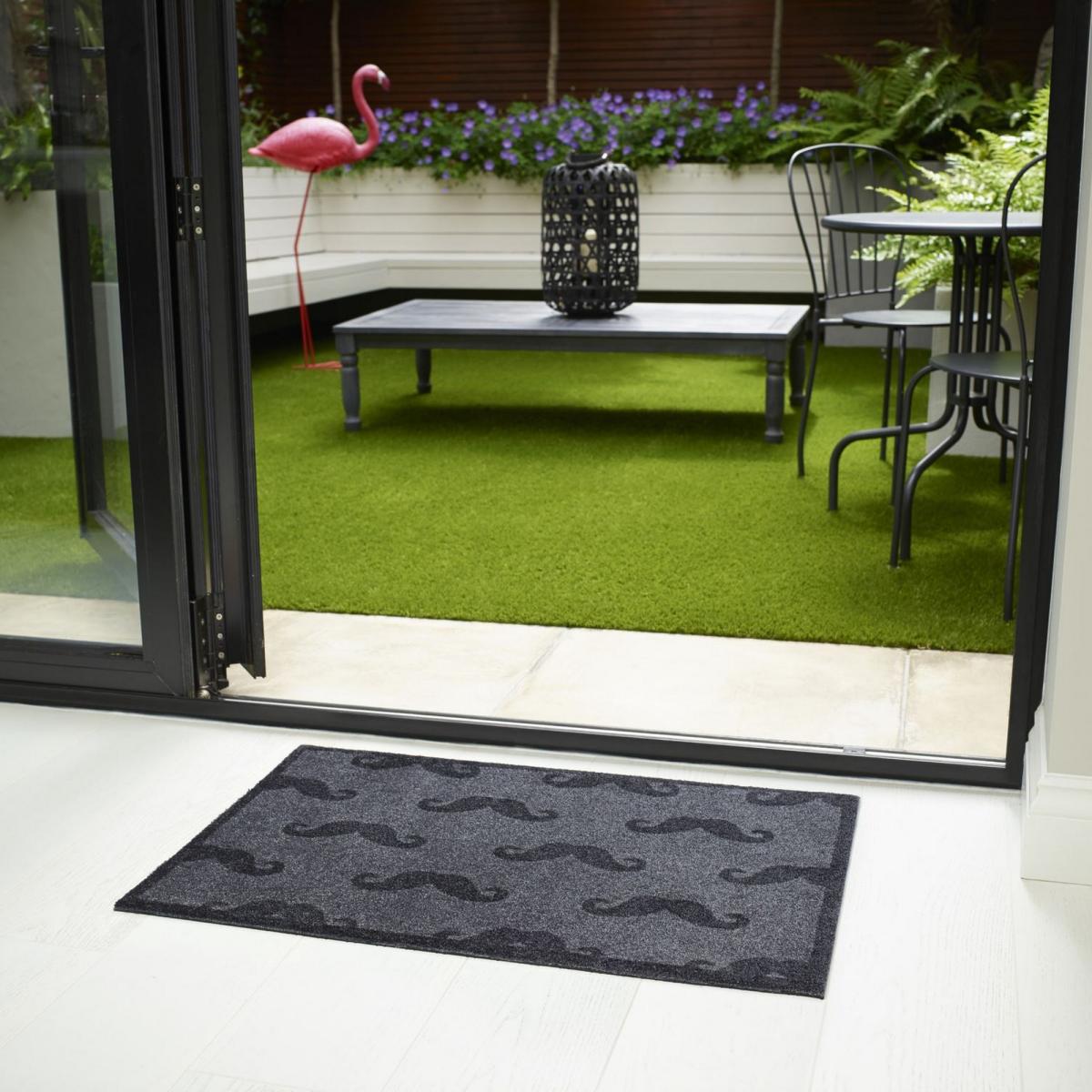 Lume Moustache Print Doormat in Grey Black – image 1