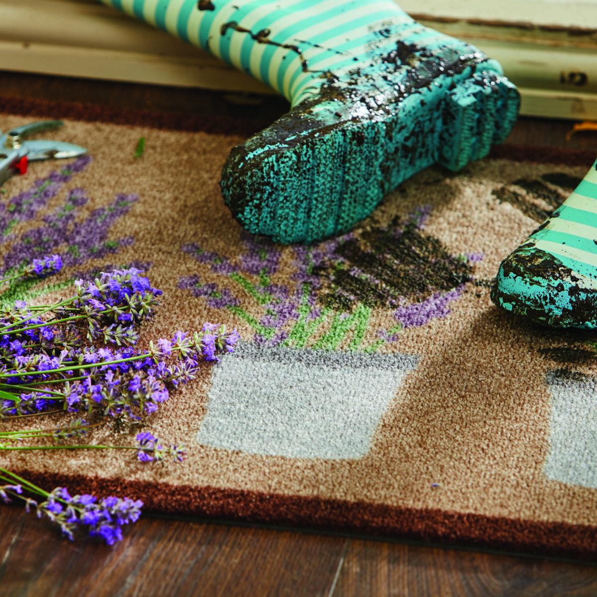Lavender Floral Washable Anti Slip Doormat in Brown – image 2