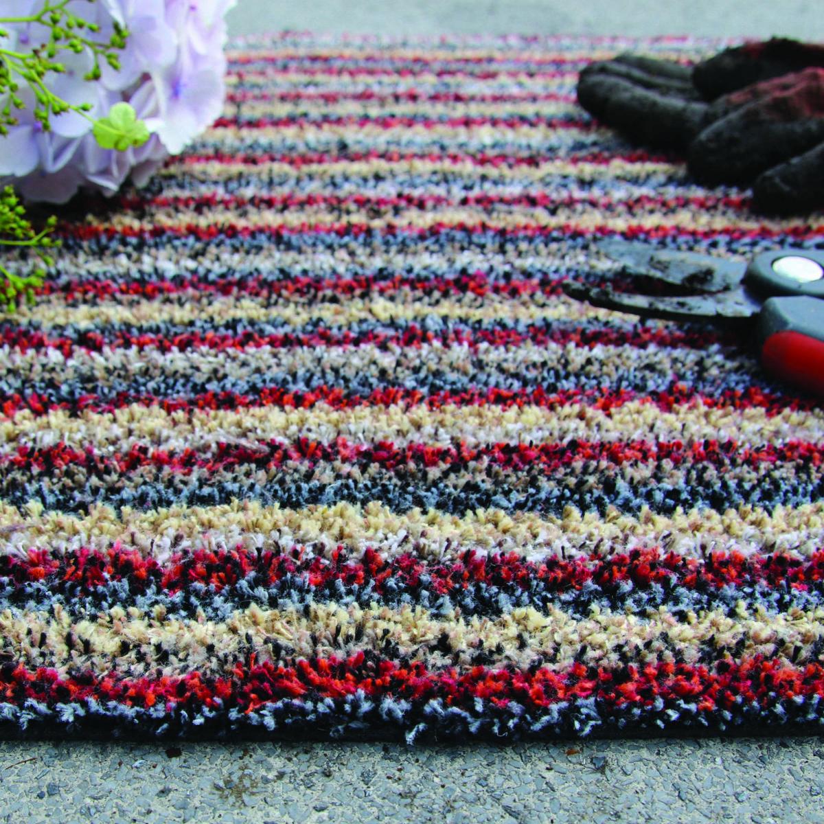 Cotton Stripe Washable Anti Slip Doormat in Spice Red – image 1