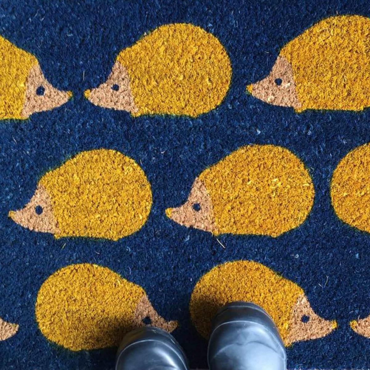 Kissing Hedgehogs Coir Doormat in Blue Yellow – image 2