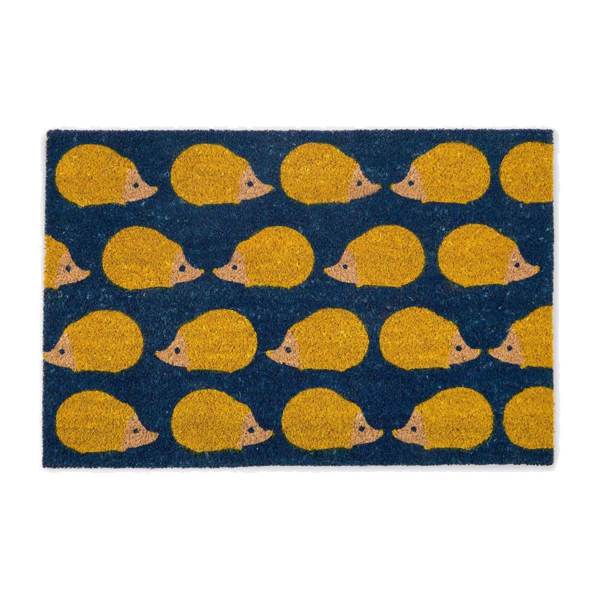 Kissing Hedgehogs Coir Doormat in Blue Yellow – image 1