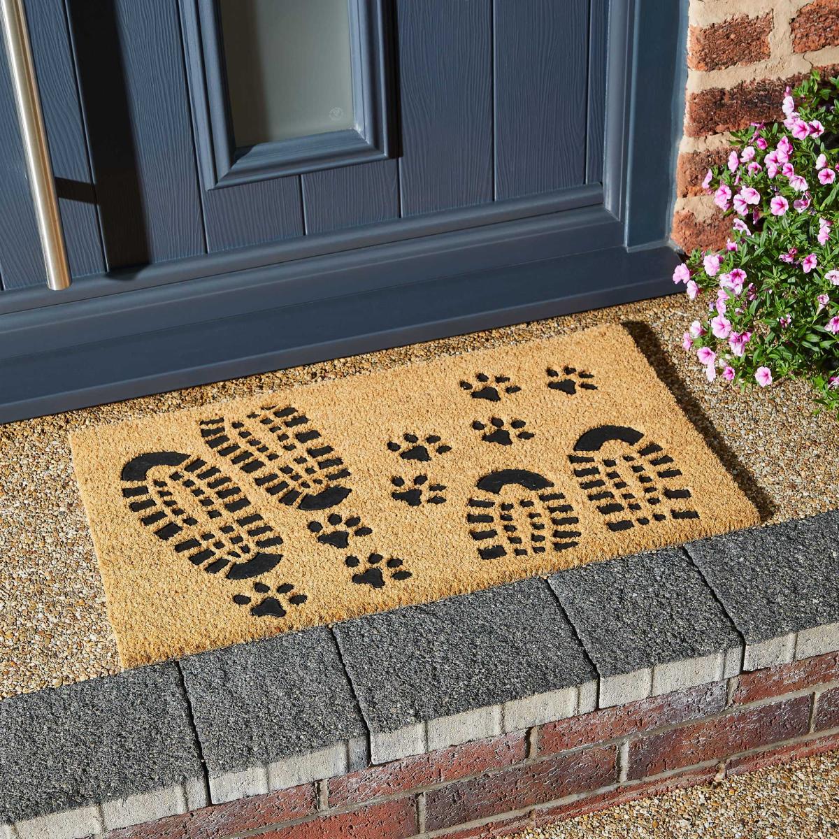 Footprints Embossed Coir Doormats in Natural – image 1