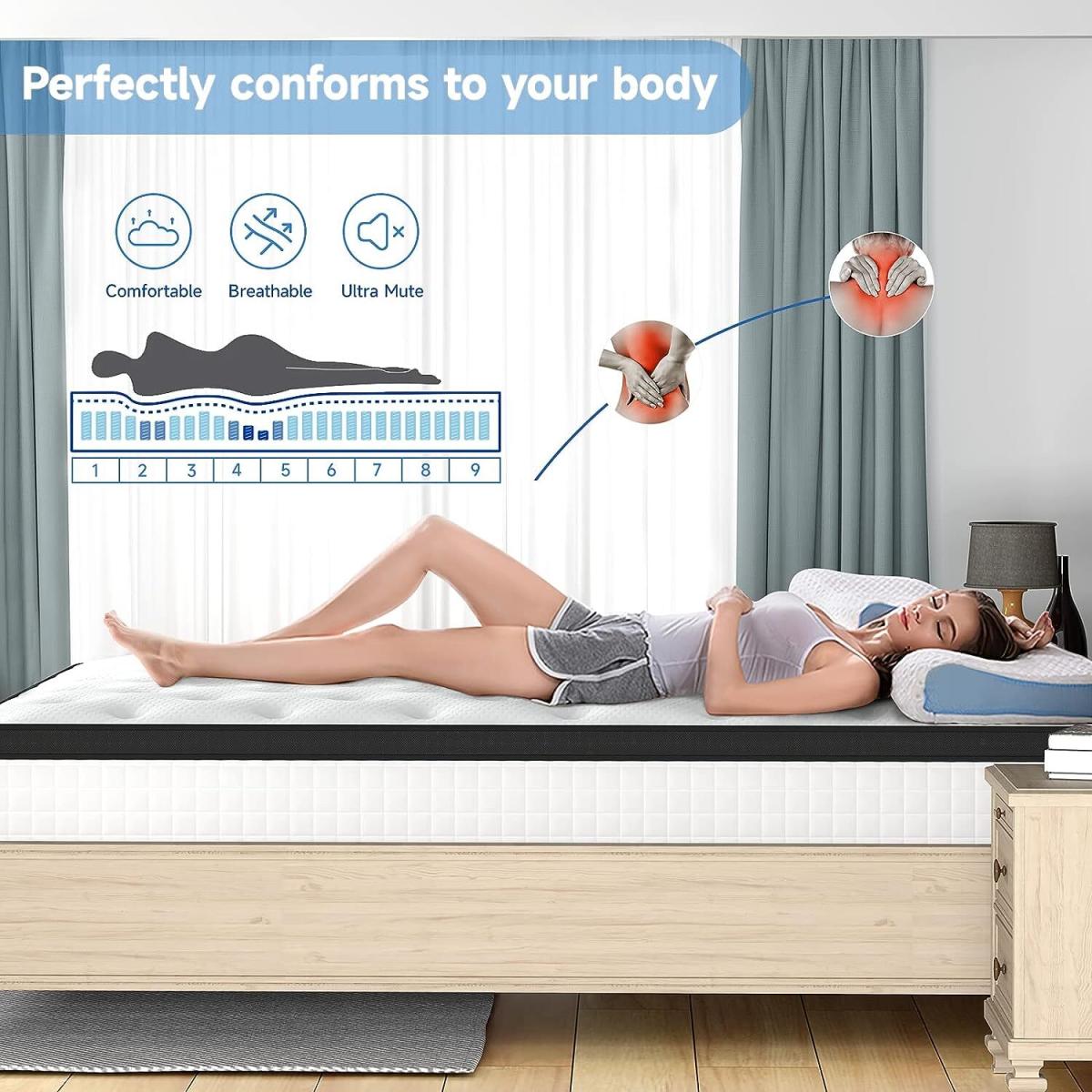 Pocket Sprung Mattress with Anti-Mite Fabric and Wave Memory Foam - Black-White / King – image 2