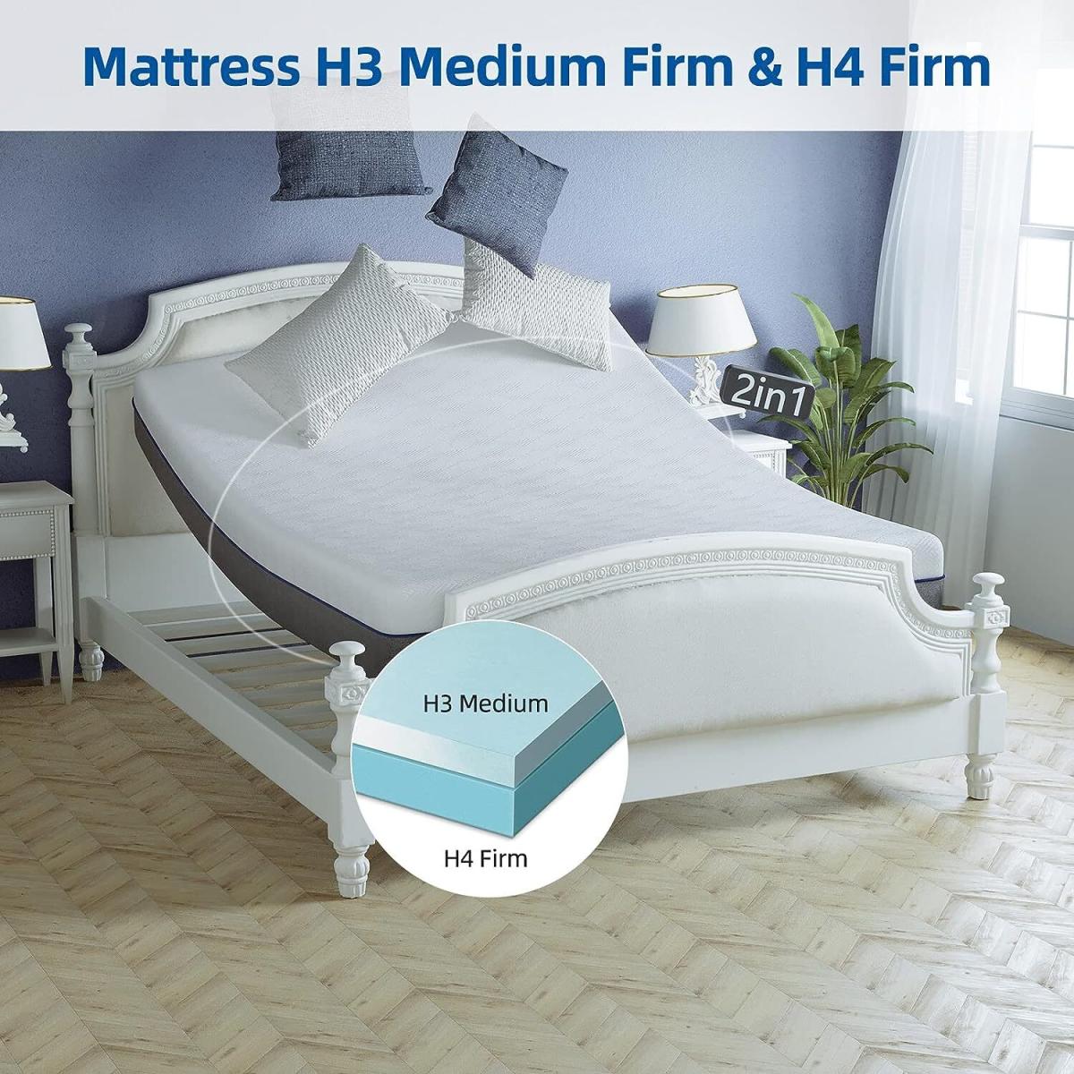 Memory Foam Mattress 8 Inch Mattress with Soft Fabric  - Grey-White / King – image 2
