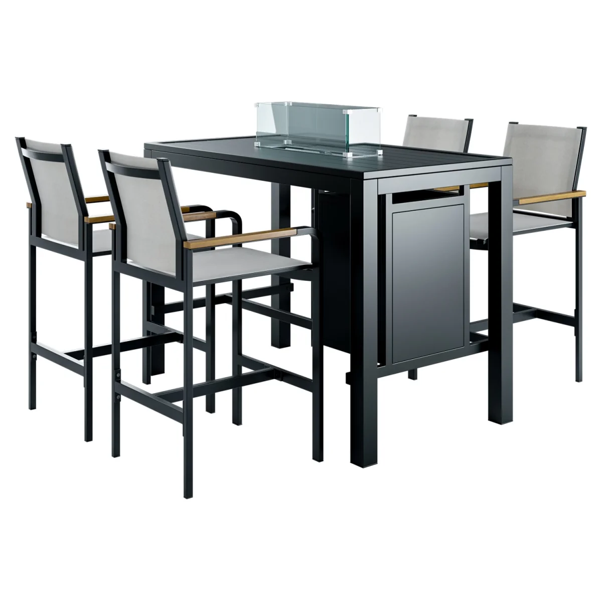 4 Seater Grey Metal Garden Bar Table Set with Fire Pit - Como – image 4
