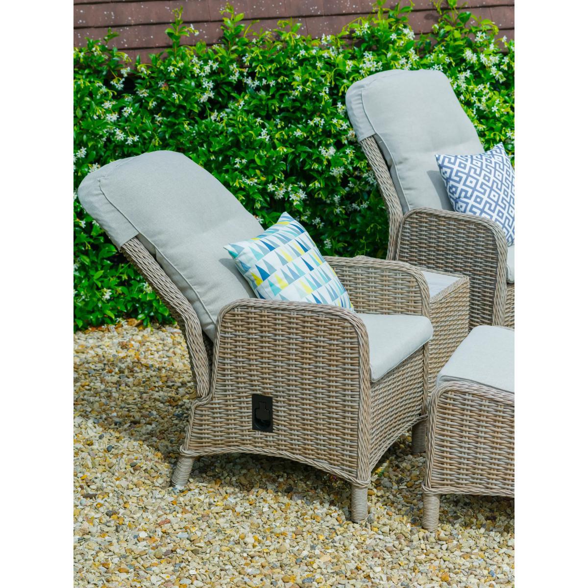 LG Outdoor Bergen 2-Seat Garden Side Table & Reclining Chairs with Footstools Set, Natural/Sandy Grey – image 3