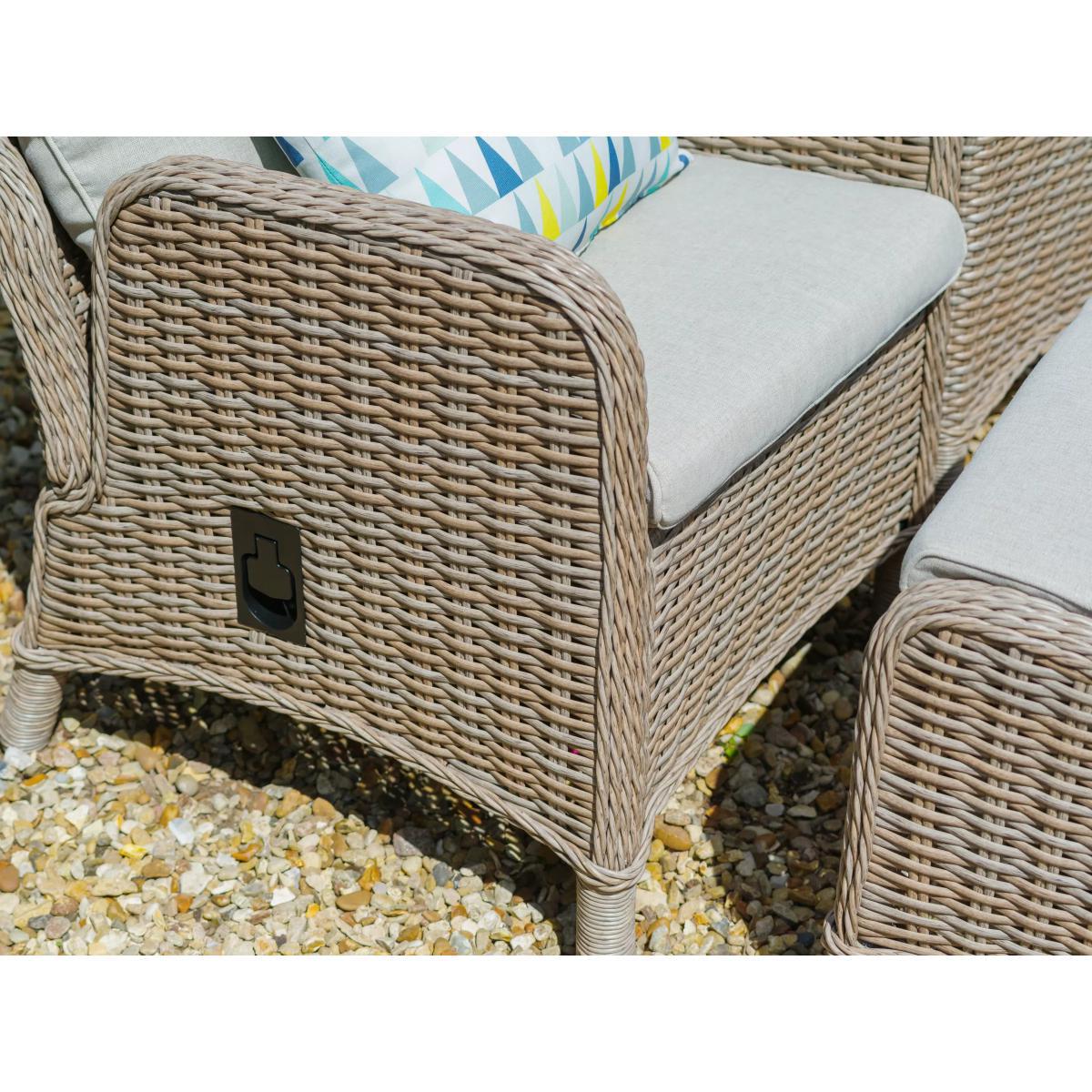 LG Outdoor Bergen 2-Seat Garden Side Table & Reclining Chairs with Footstools Set, Natural/Sandy Grey – image 4