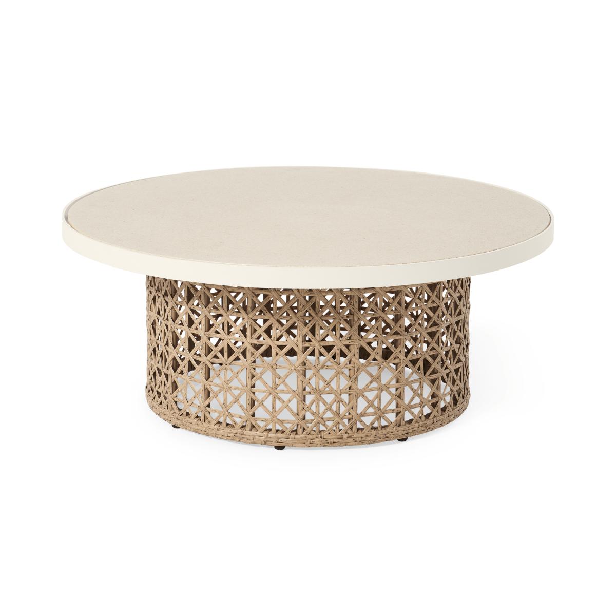Rhonda Garden Round Coffee Table, Natural Stone & Polyweave – image 2
