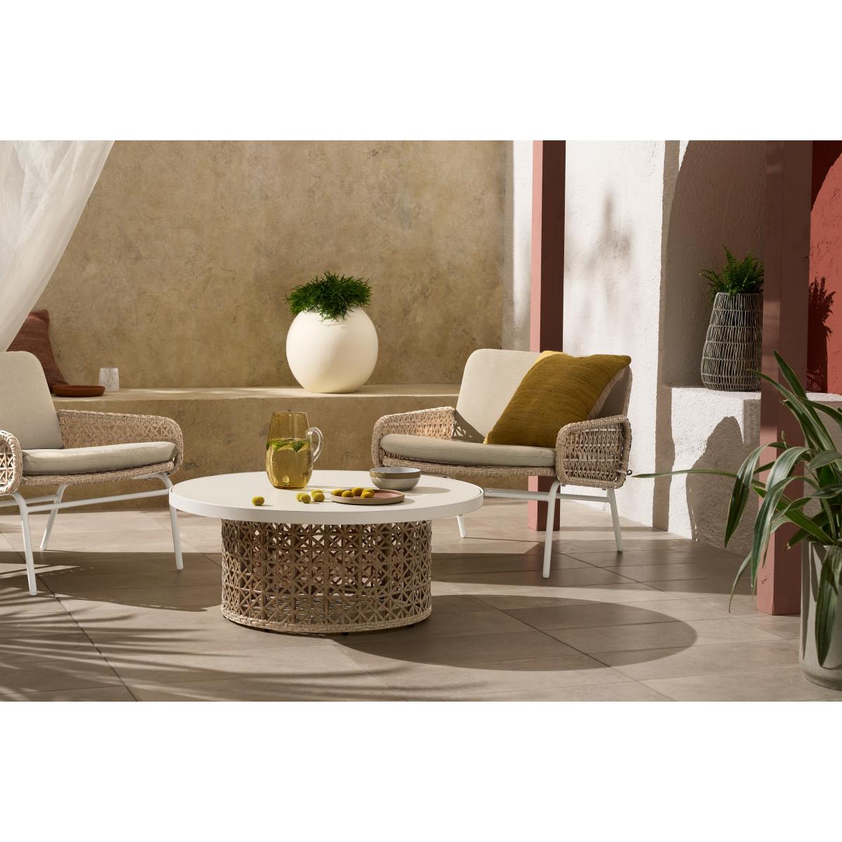 Rhonda Garden Round Coffee Table, Natural Stone & Polyweave – image 3