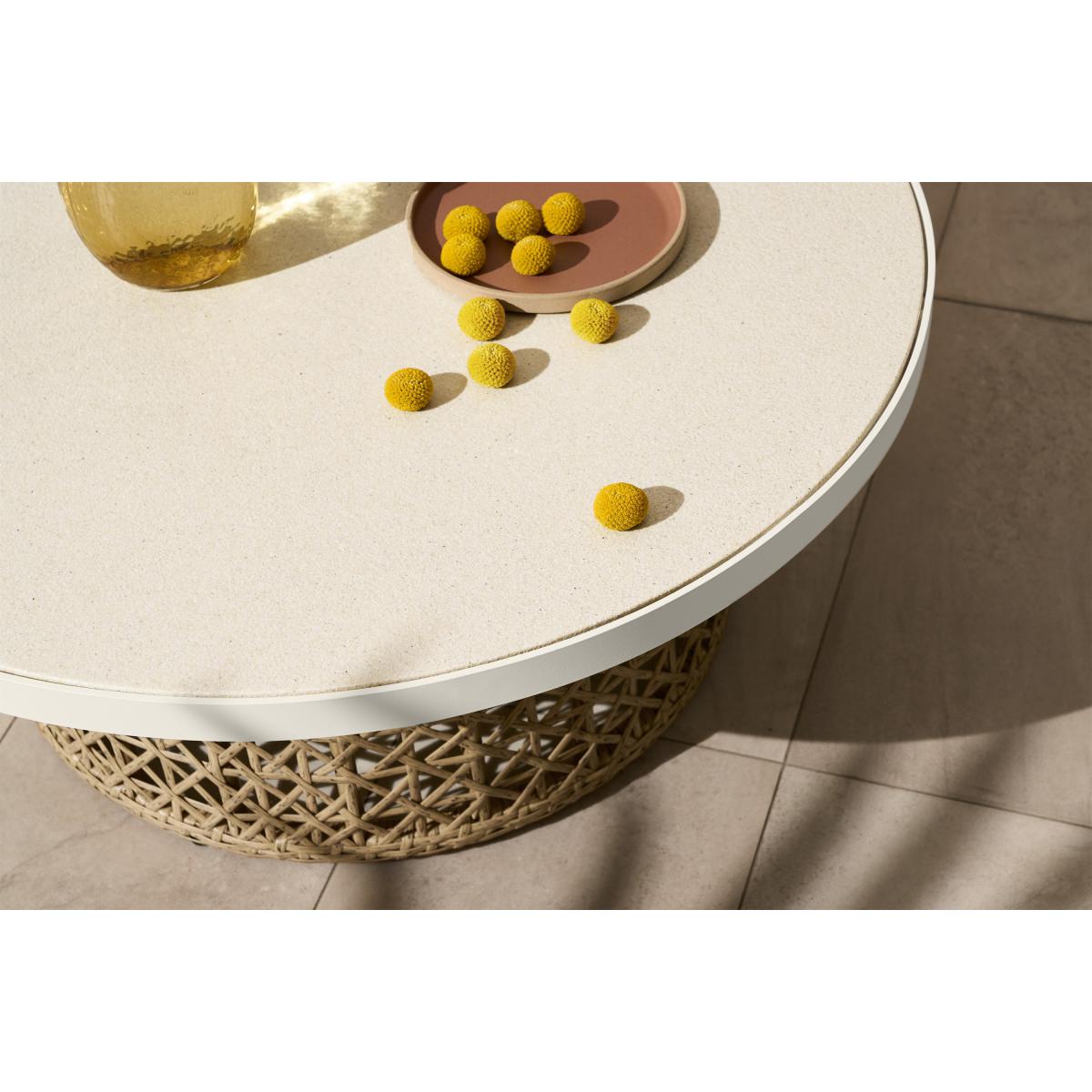 Rhonda Garden Round Coffee Table, Natural Stone & Polyweave – image 4