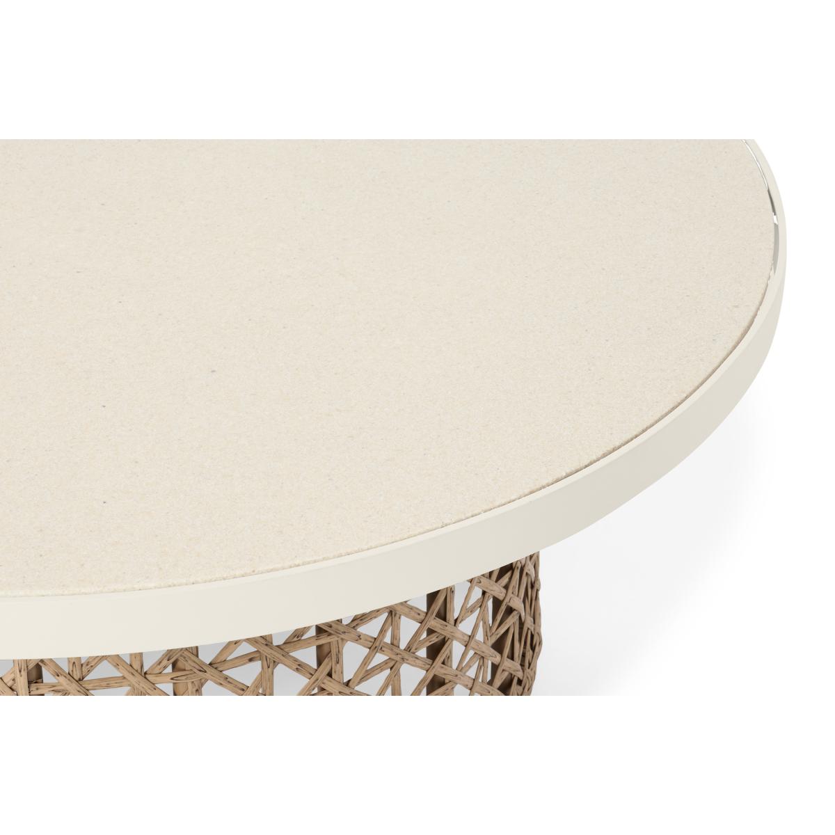 Rhonda Garden Round Coffee Table, Natural Stone & Polyweave – image 5