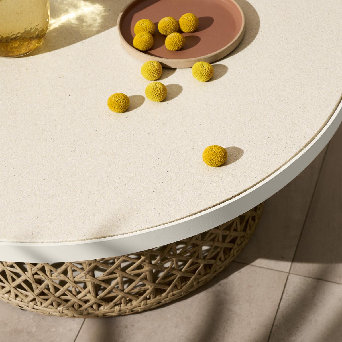 Rhonda Garden Round Coffee Table, Natural Stone & Polyweave – image 10