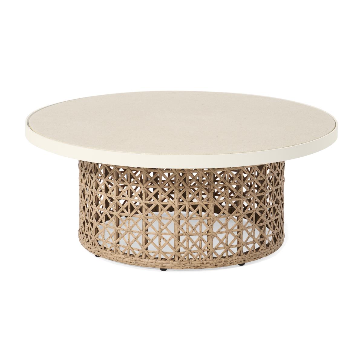 Rhonda Garden Round Coffee Table, Natural Stone & Polyweave – image 1