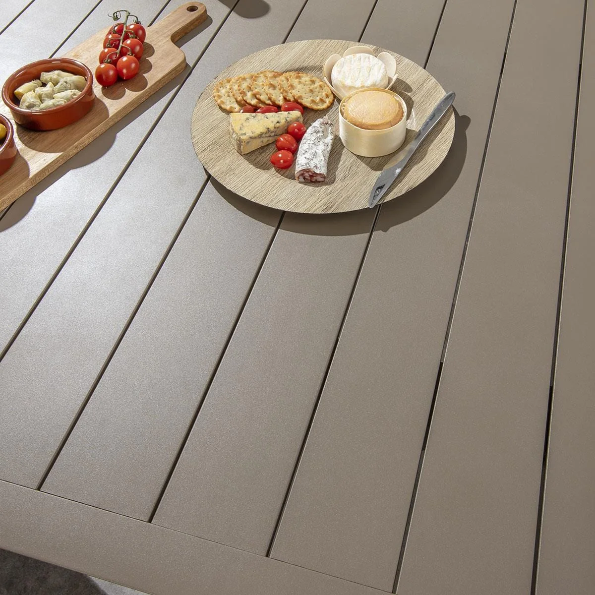 Modern 6 Seat Outdoor Garden Dining Table Cross X-Leg Metal Beige 160cm – image 6