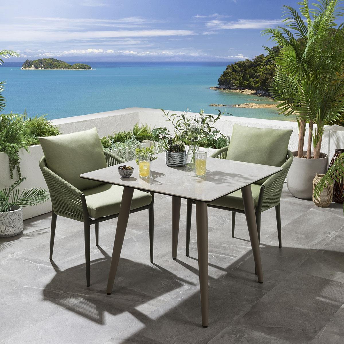 Quatropi Modern 2 Seater Ceramic Garden Table And Chairs Set Green – image 2