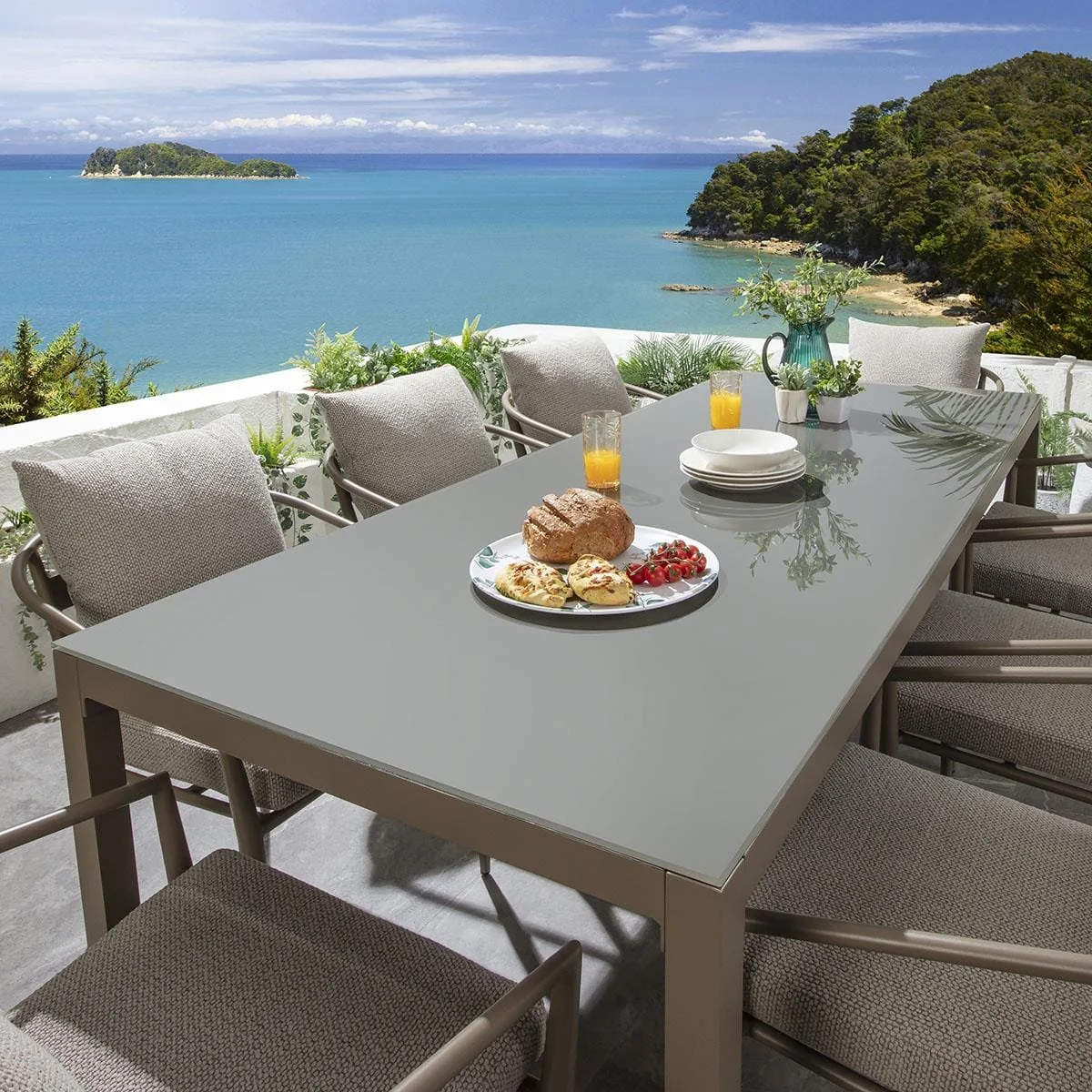 Modern 8 Seat Outdoor Garden Dining Table Glass Aluminium Beige 180cm – image 2