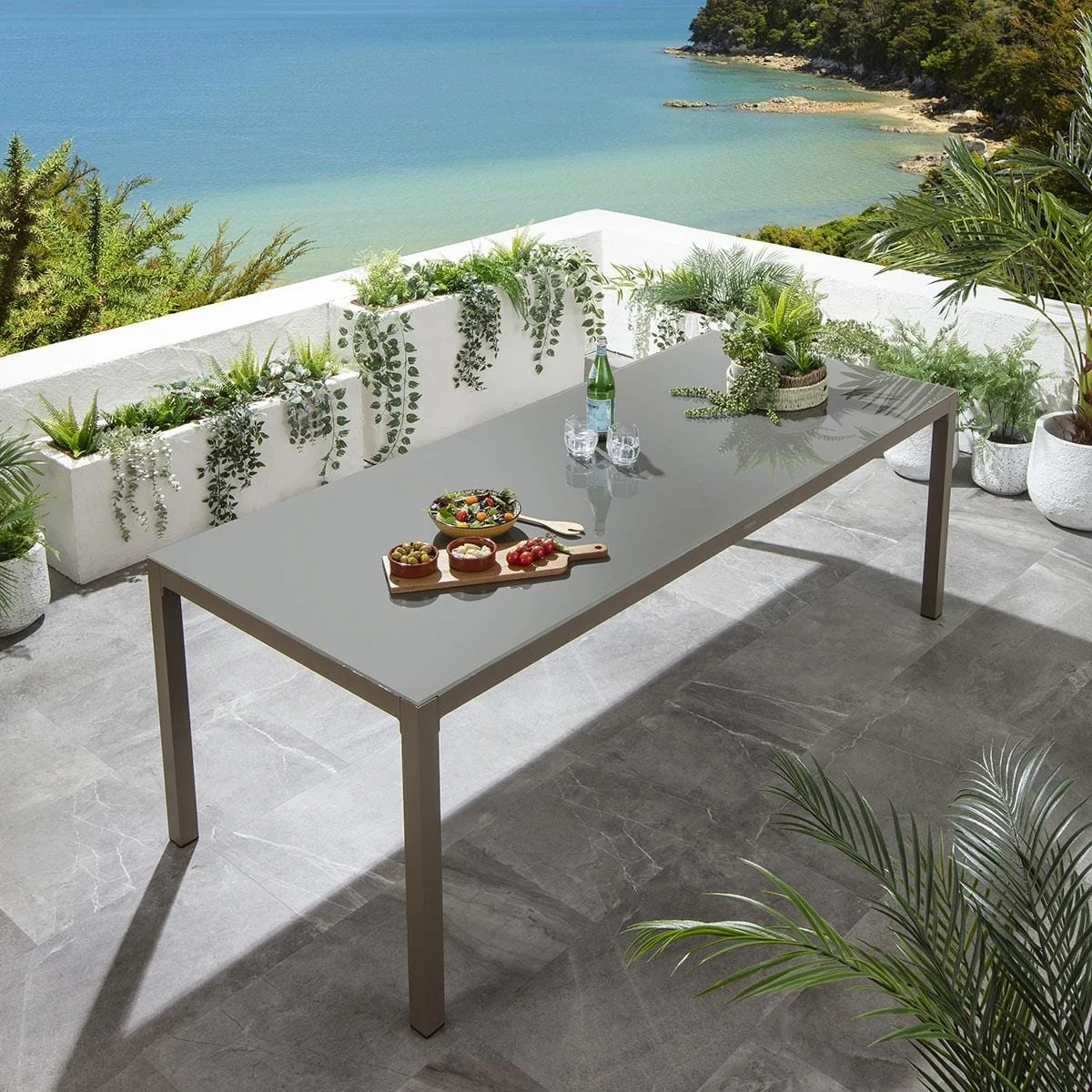 Modern 8 Seat Outdoor Garden Dining Table Glass Aluminium Beige 180cm – image 6