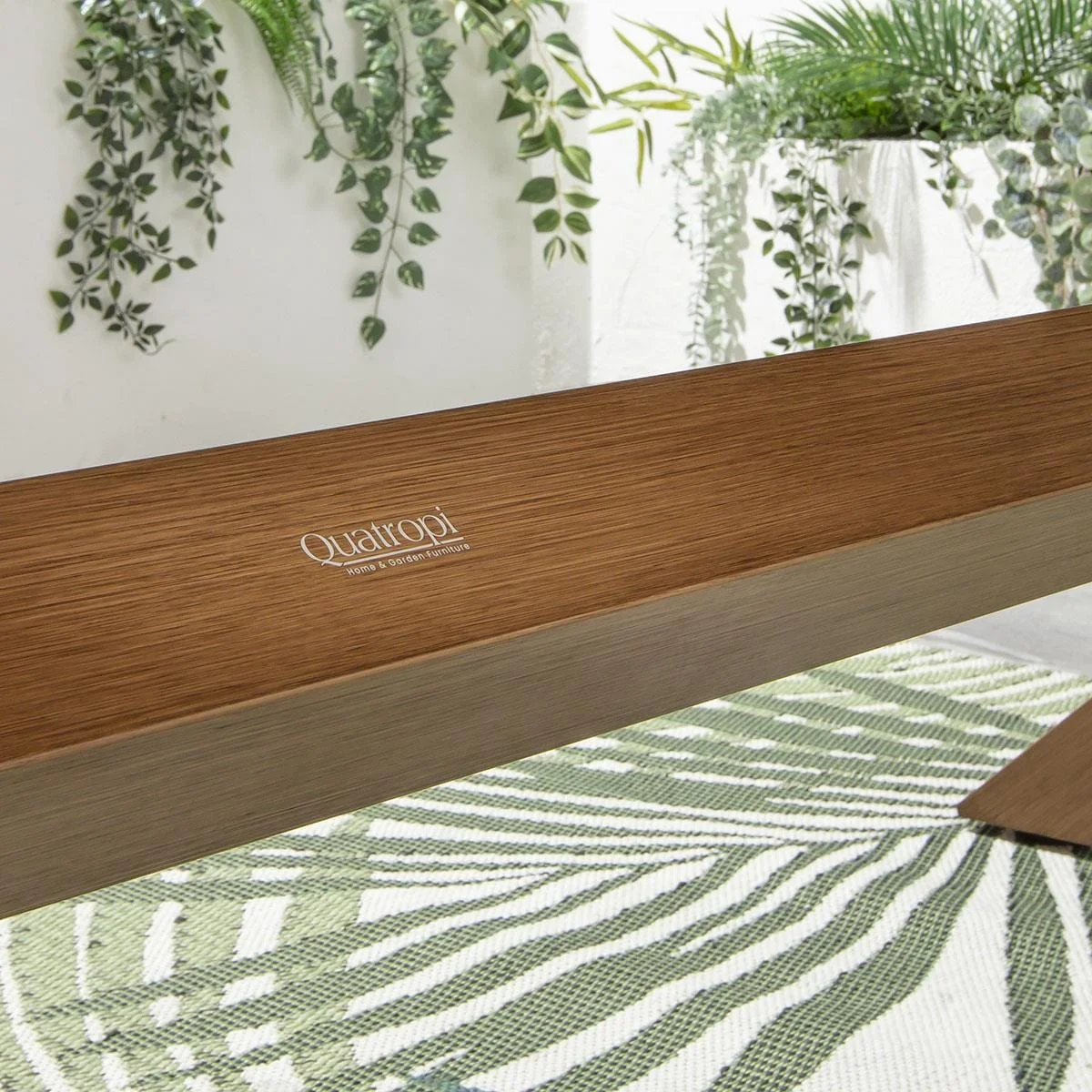 Modern Garden Dining Table Cross Leg Metal Oak Wood Effect 6 Seat 160cm – image 6