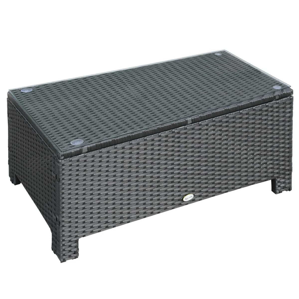 Niyo Black Rattan Rectangular Outdoor Coffee Table with Tempered Glass Top – image 2