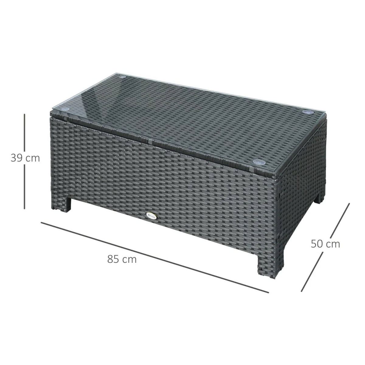 Niyo Black Rattan Rectangular Outdoor Coffee Table with Tempered Glass Top – image 3