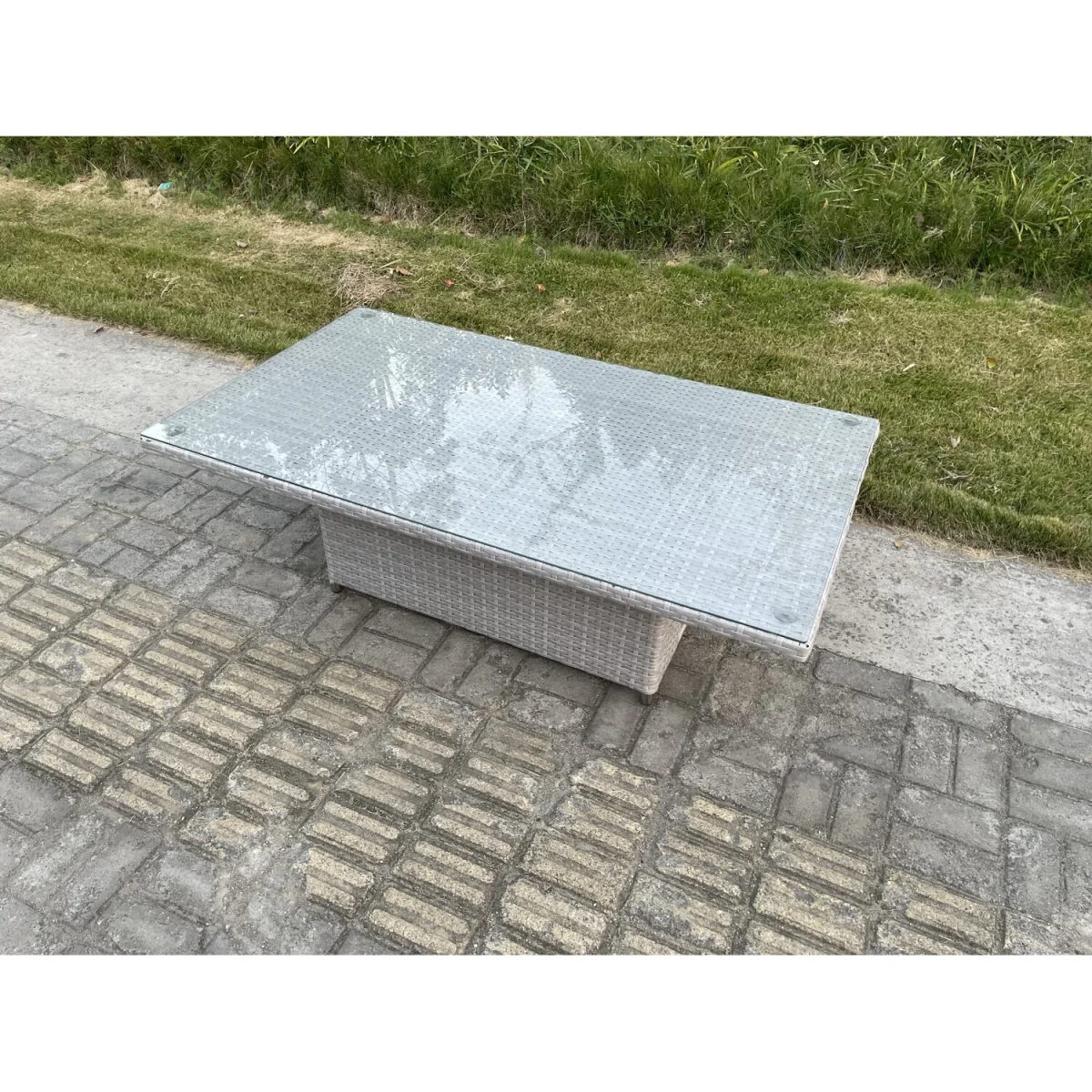 Rattan Garden Furniture Adjustable Rising Dining or Coffee Table - Light Grey Mixed – image 4