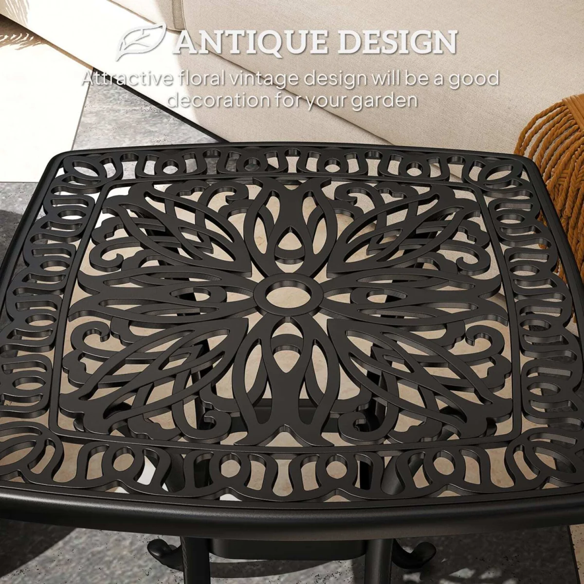 Suro Cast Aluminium Outdoor Side Table, Black, 54cm. – image 2