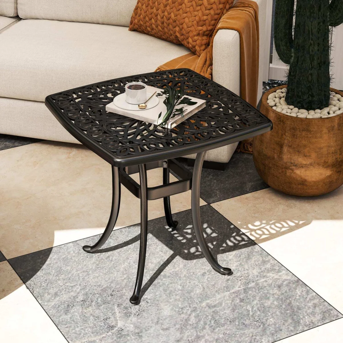 Suro Cast Aluminium Outdoor Side Table, Black, 54cm. – image 4