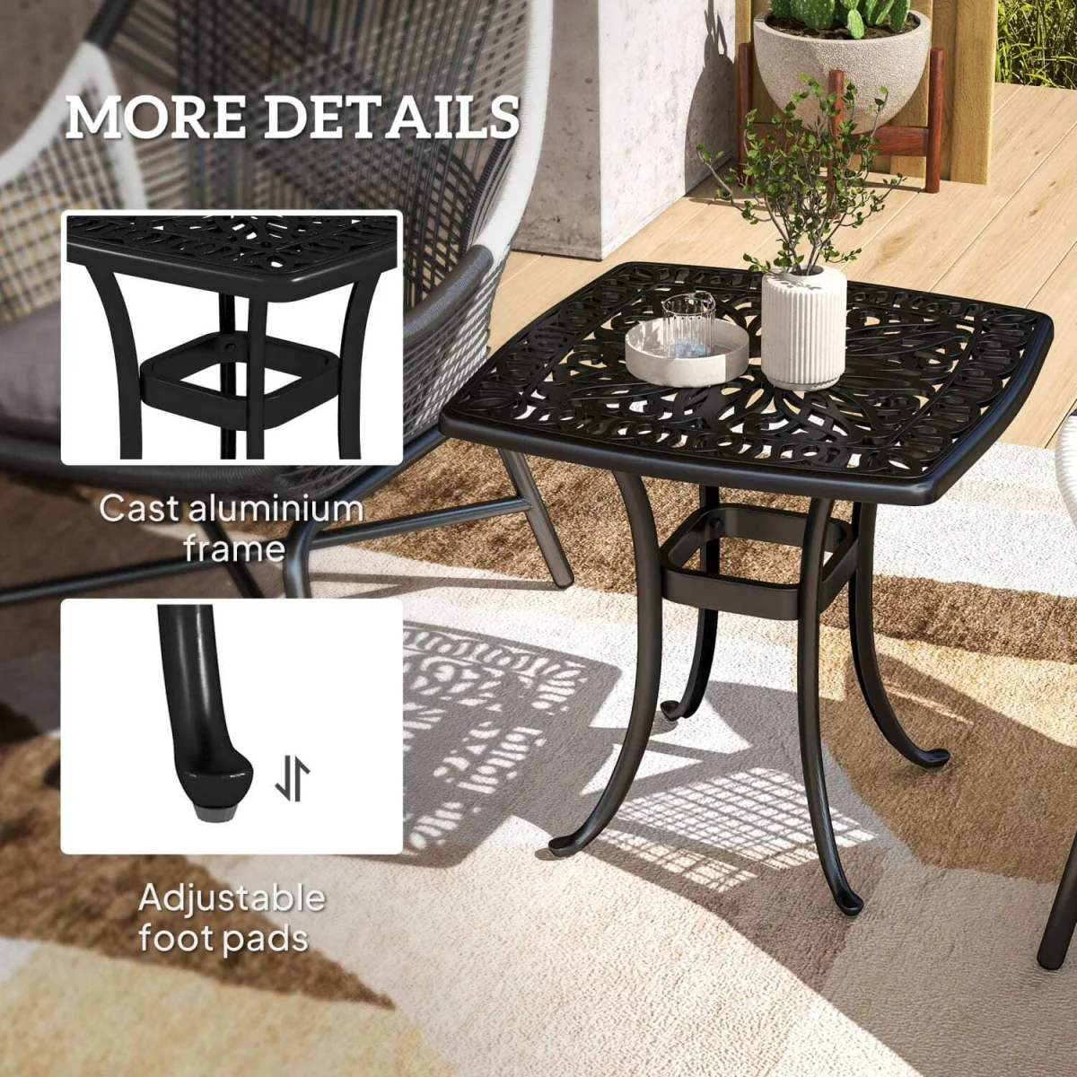 Suro Cast Aluminium Outdoor Side Table, Black, 54cm. – image 7