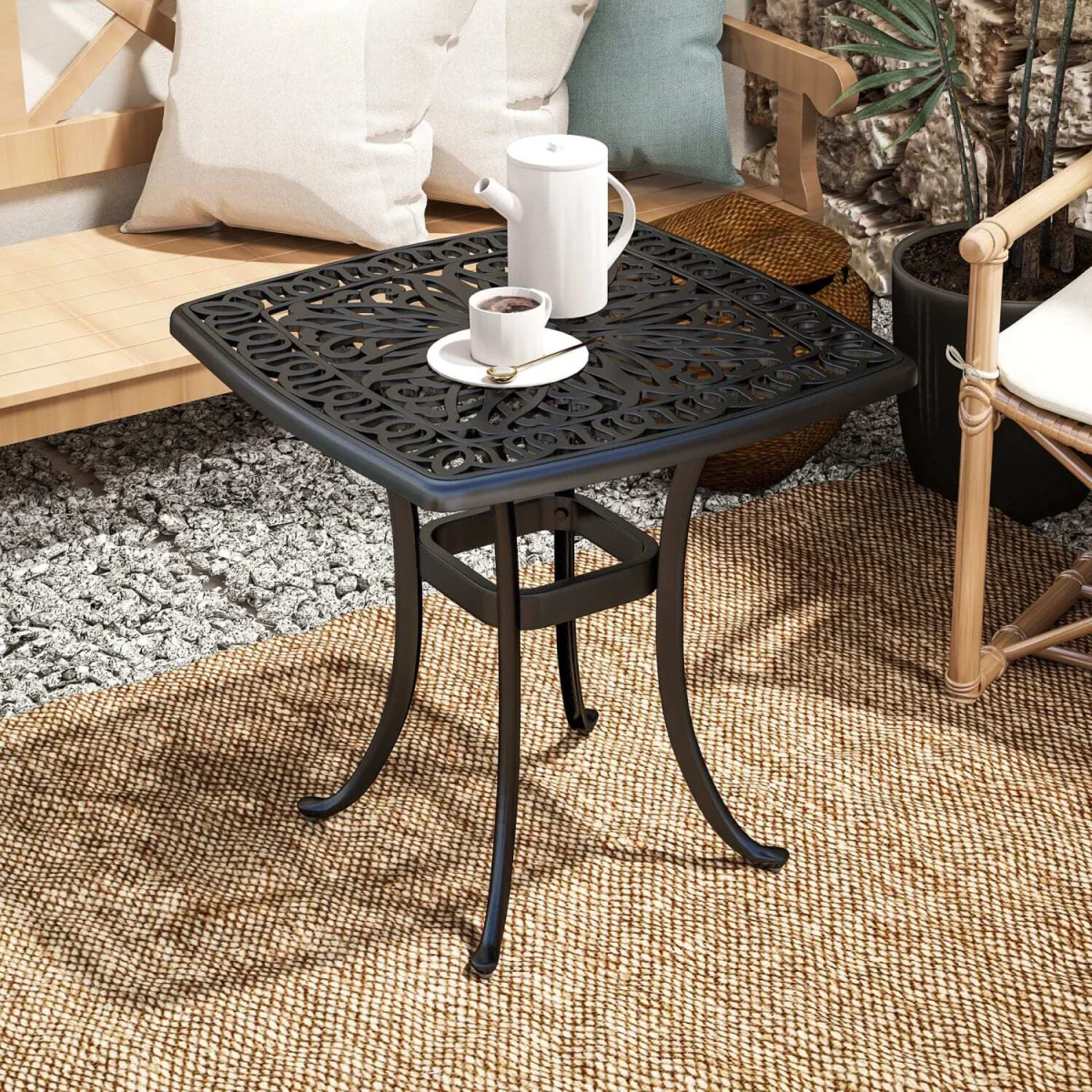 Suro Cast Aluminium Outdoor Side Table, Black, 54cm. – image 8