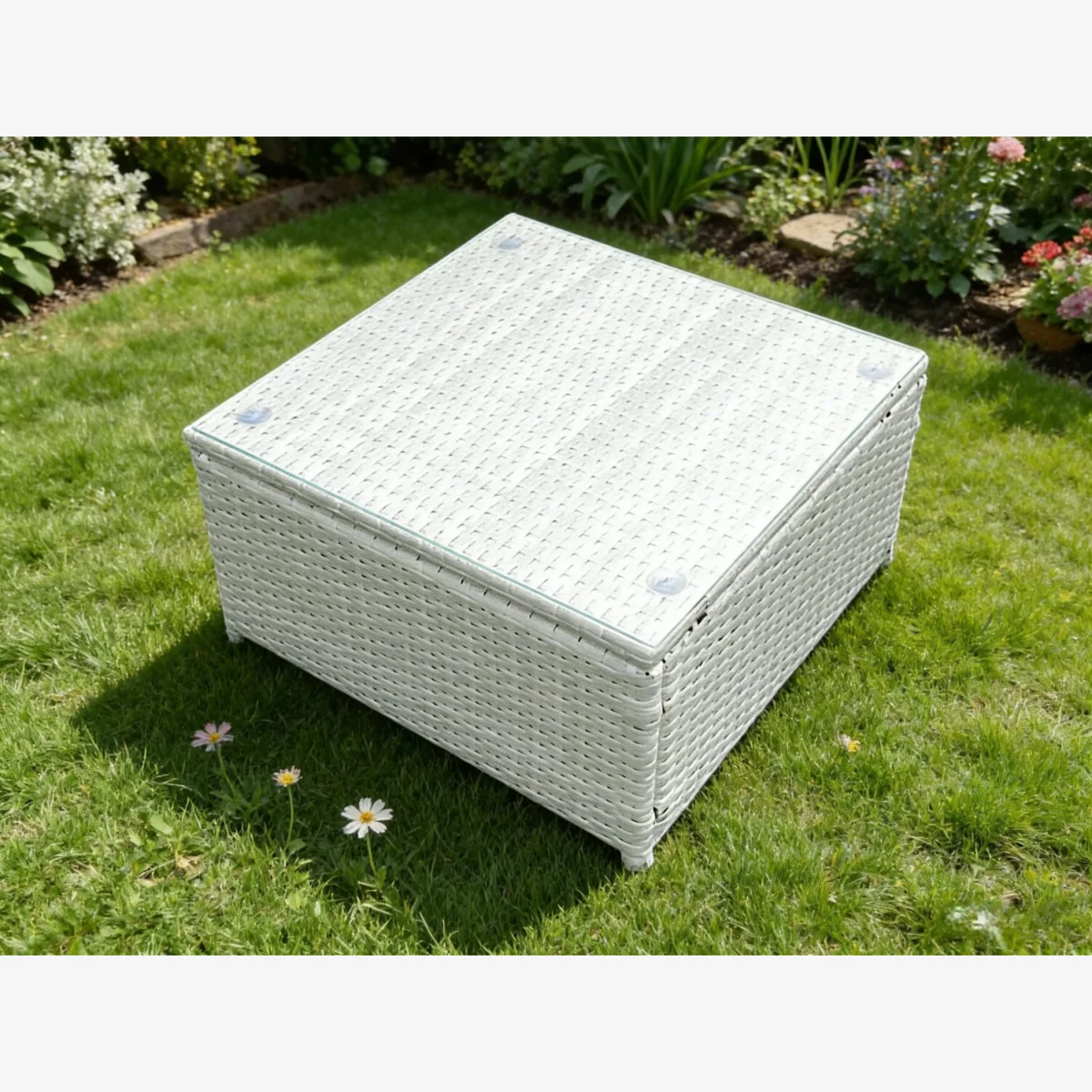 Fimous Light Grey PE Rattan Square Outdoor Coffee Table - Light Grey