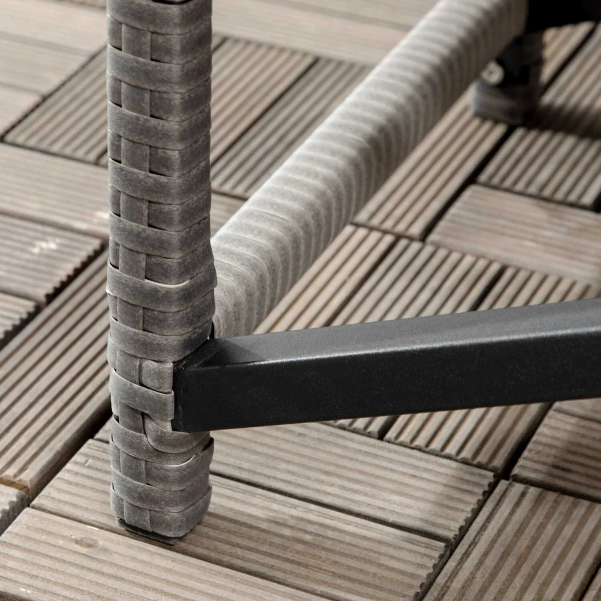 Donori Grey Rattan Outdoor Coffee Table - Rectangular X-Frame Woven Top – image 2
