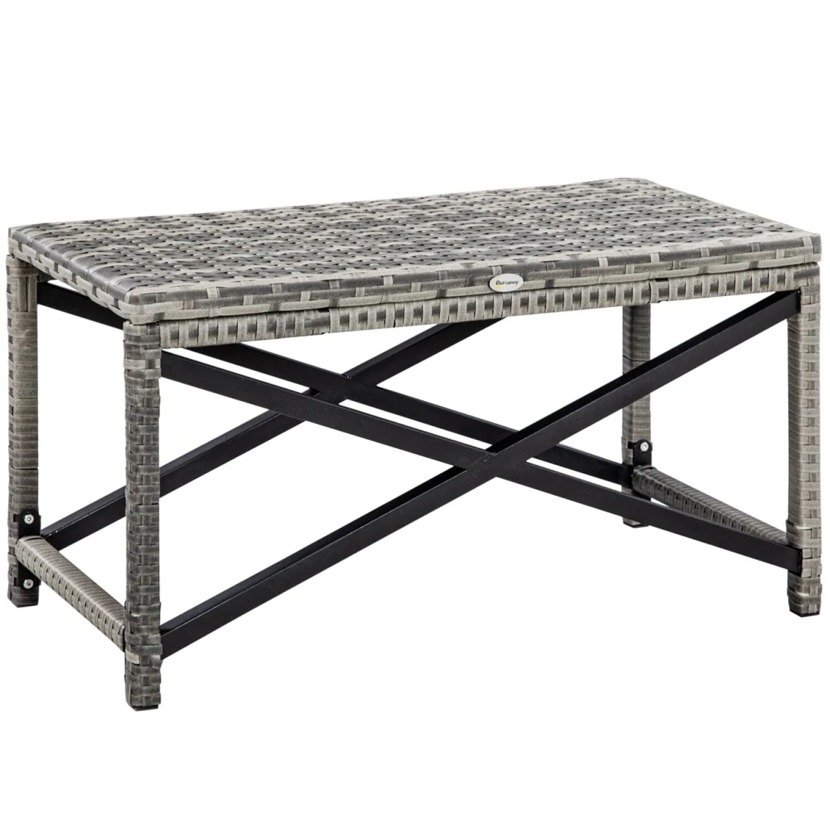 Donori Grey Rattan Outdoor Coffee Table - Rectangular X-Frame Woven Top – image 3