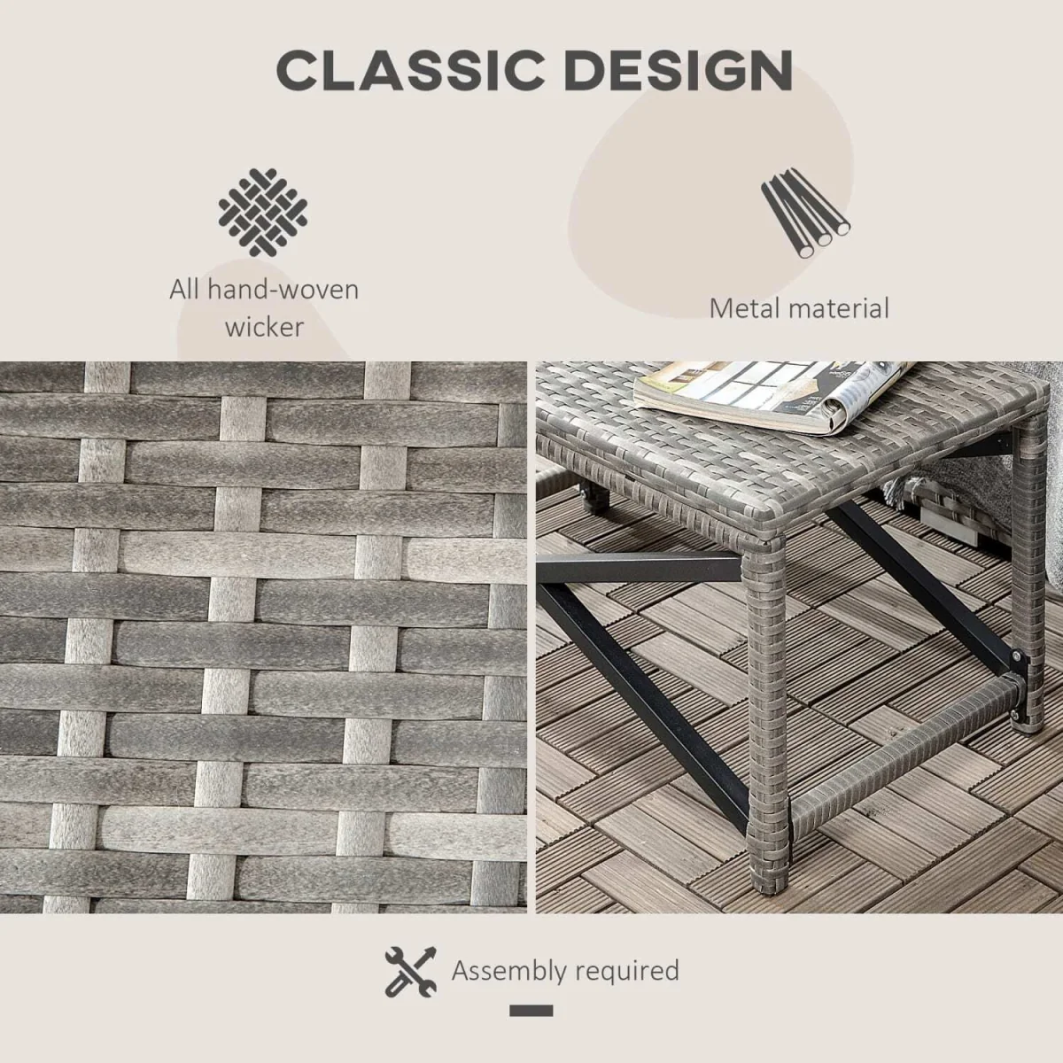 Donori Grey Rattan Outdoor Coffee Table - Rectangular X-Frame Woven Top – image 5