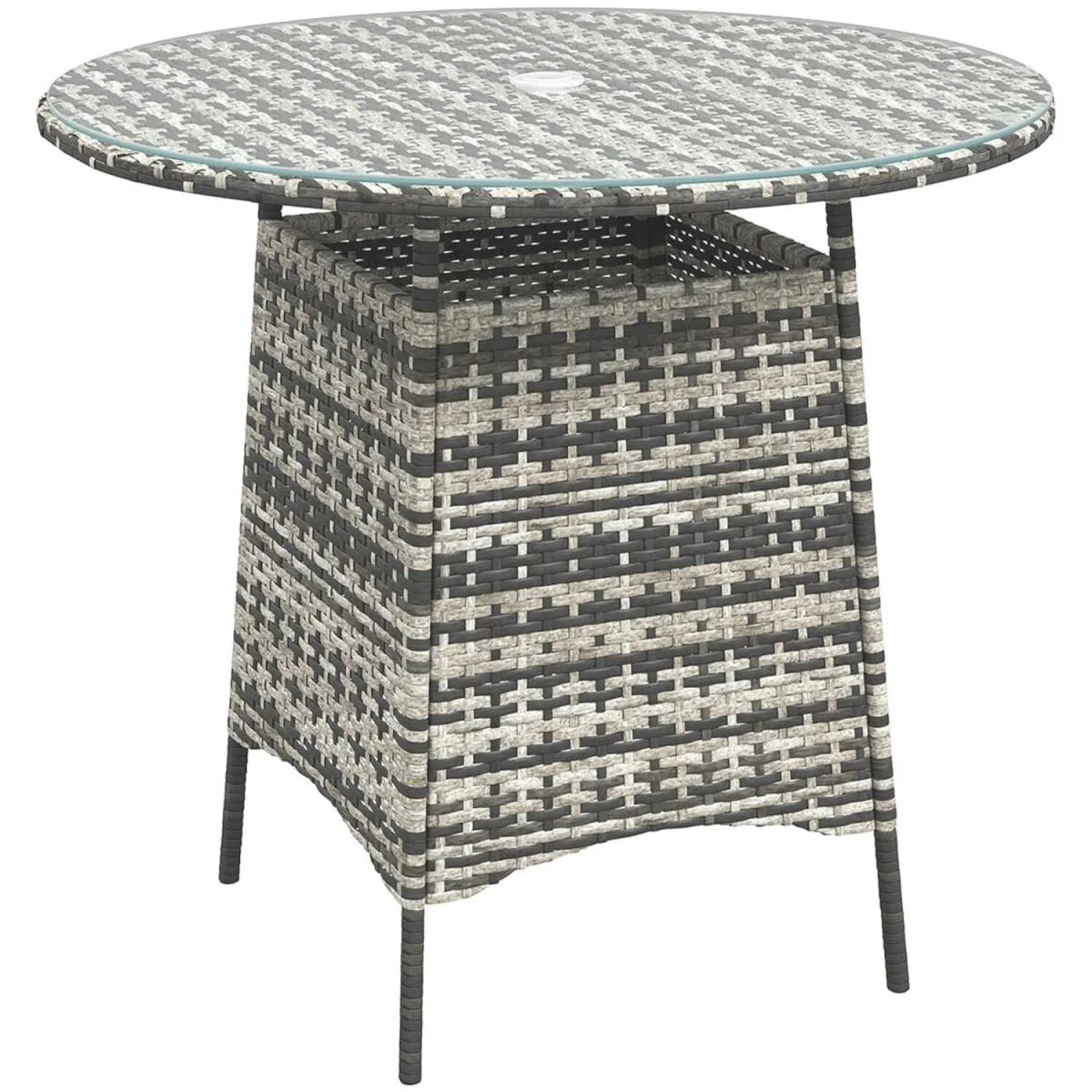Viveke Rattan Grey Outdoor Coffee Table with Tempered Glass Top and Parasol Hole – image 2