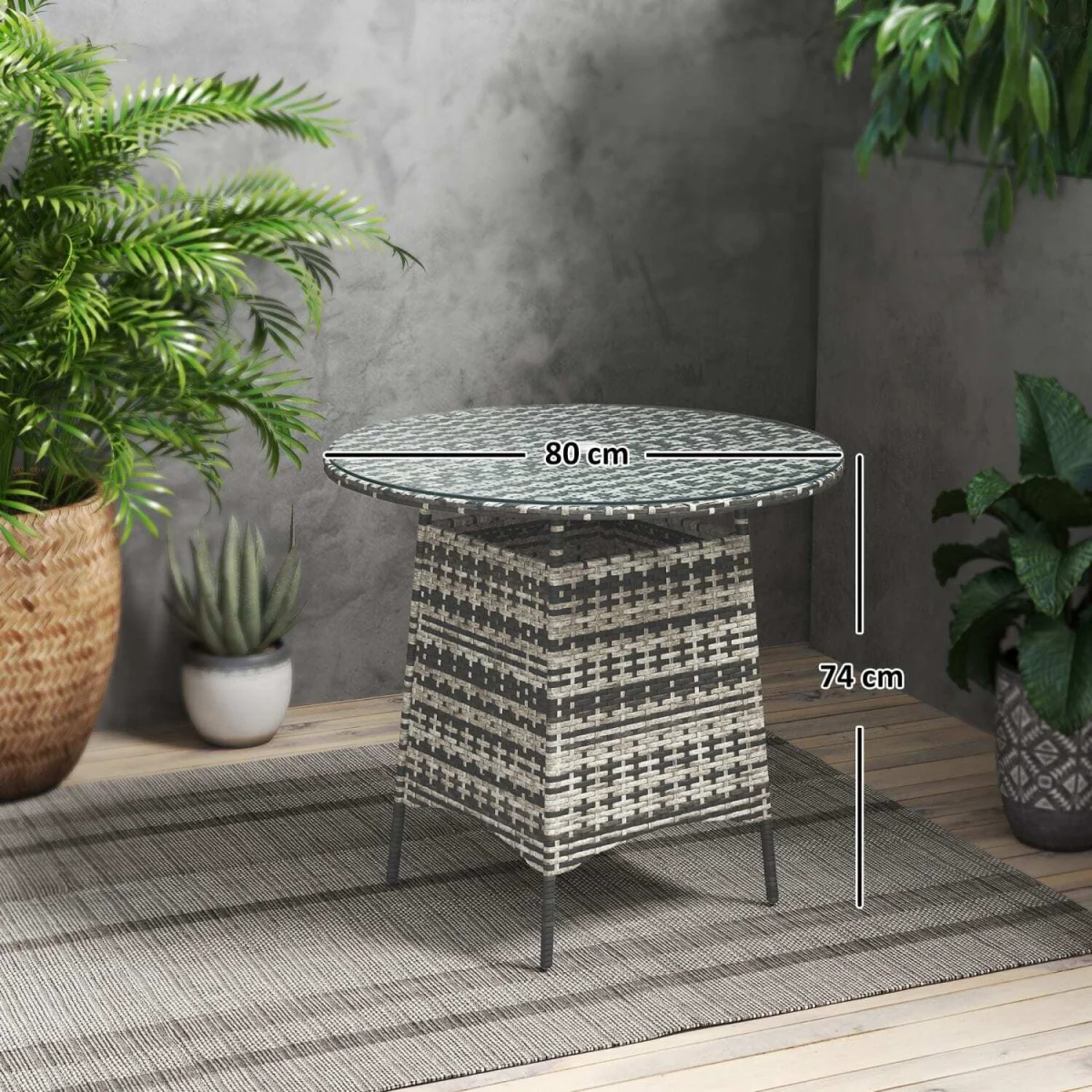 Viveke Rattan Grey Outdoor Coffee Table with Tempered Glass Top and Parasol Hole – image 3